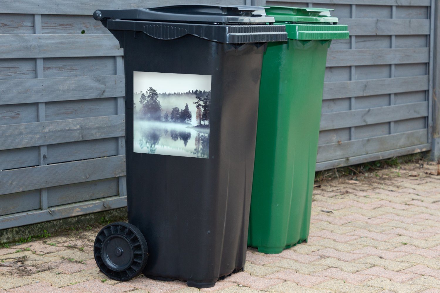 - Wandsticker Nebel Mülleimer-aufkleber, - Abfalbehälter MuchoWow Mülltonne, Container, Sticker, (1 St), Winter Wald