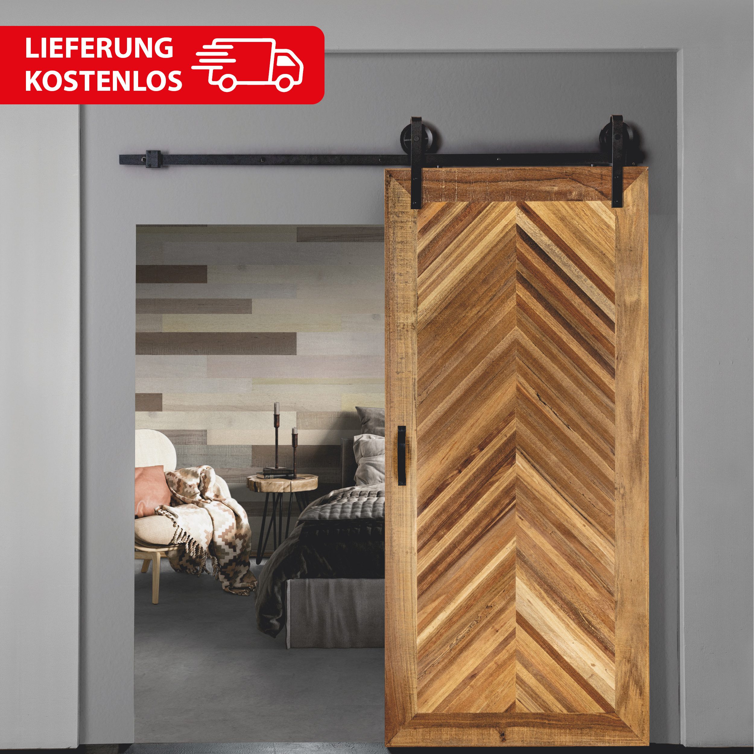 INDO Schiebetür Premium Holzschiebetür Scheunentor, 100x215 cm, leicht zu i günstig online kaufen