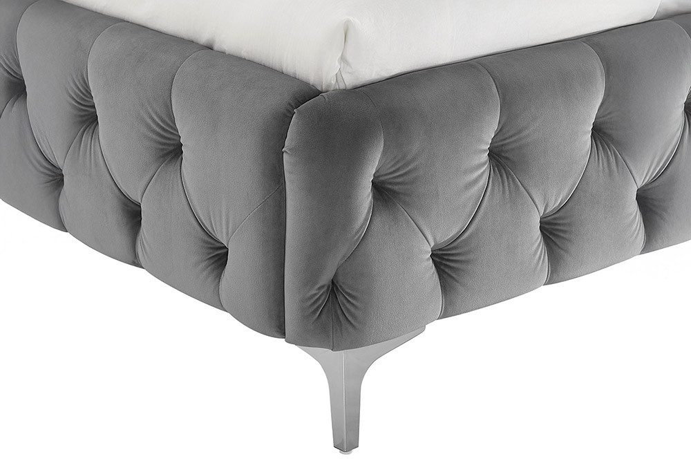 riess-ambiente Polsterbett MODERN BAROCK 180x200cm grau Samt – Barock Stil, Kopfteil, Doppelbett (Einzelartikel, 1-tlg), Chesterfield Design, King-Size-Bett, be – Bild 4 von 5