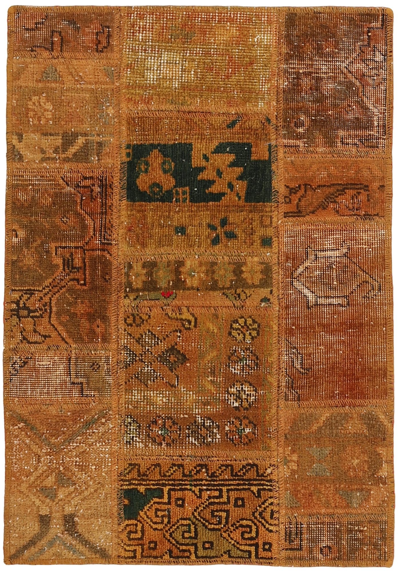 Wohnando Teppich MY-RUG Vintage Patch Work Floral & Ornamentiert 90x60cm, Rechteckig, Höhe: 10 mm, Handgeknüpfter Teppich,Handgesponnene Wolle, mit Naturfarben gegärbt