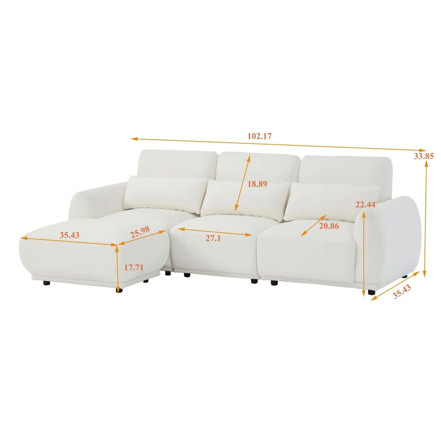 YHL Voyura Ecksofa Ecksofa Teddy Stoff Gepolsterte Rückenlehne – Schaumstoffkissen – Bild 5 von 5