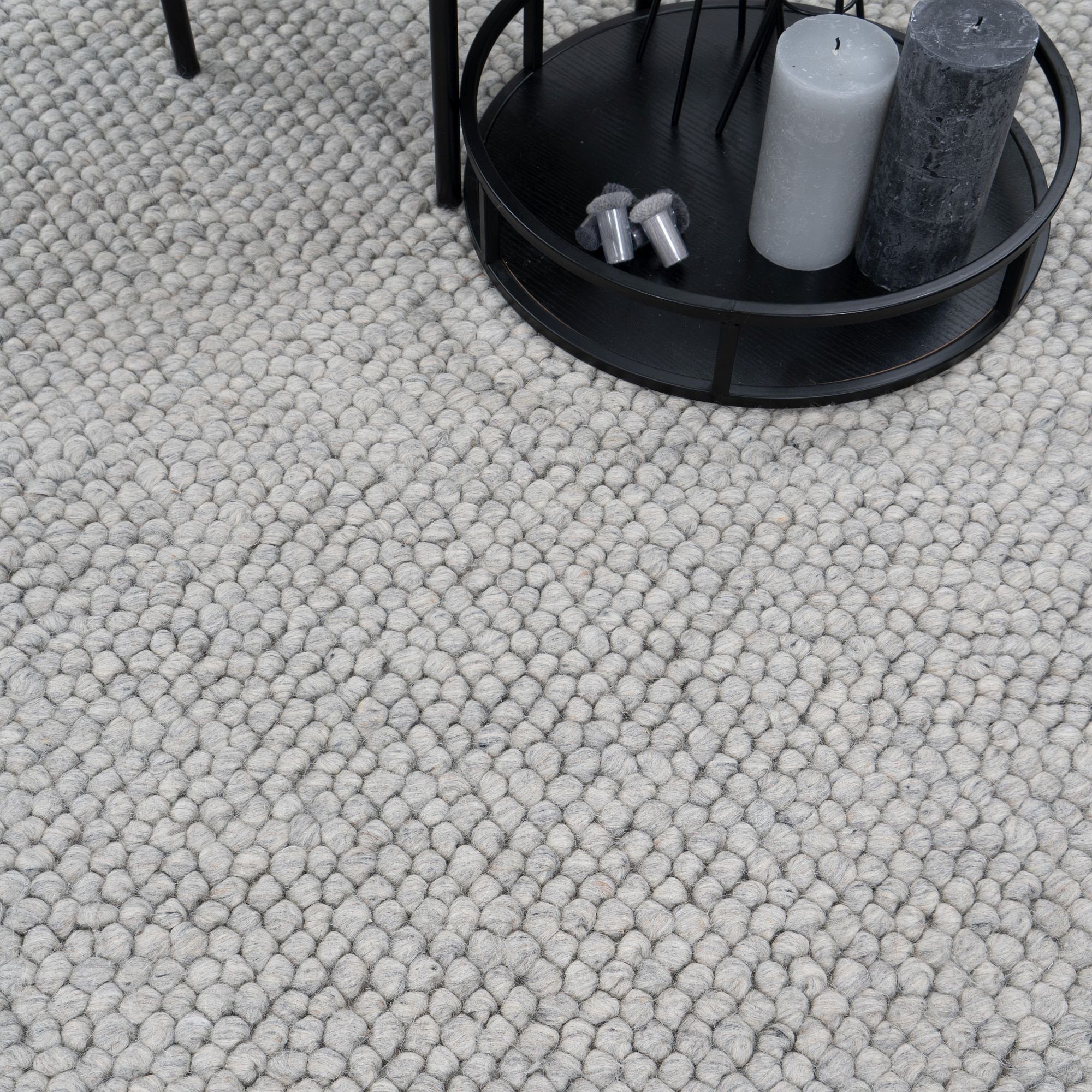 Designteppich WOOLY Teppich Wohnzimmer Natur modern Silber Melange, Elfenbein Wolle Designer Concept Consilio