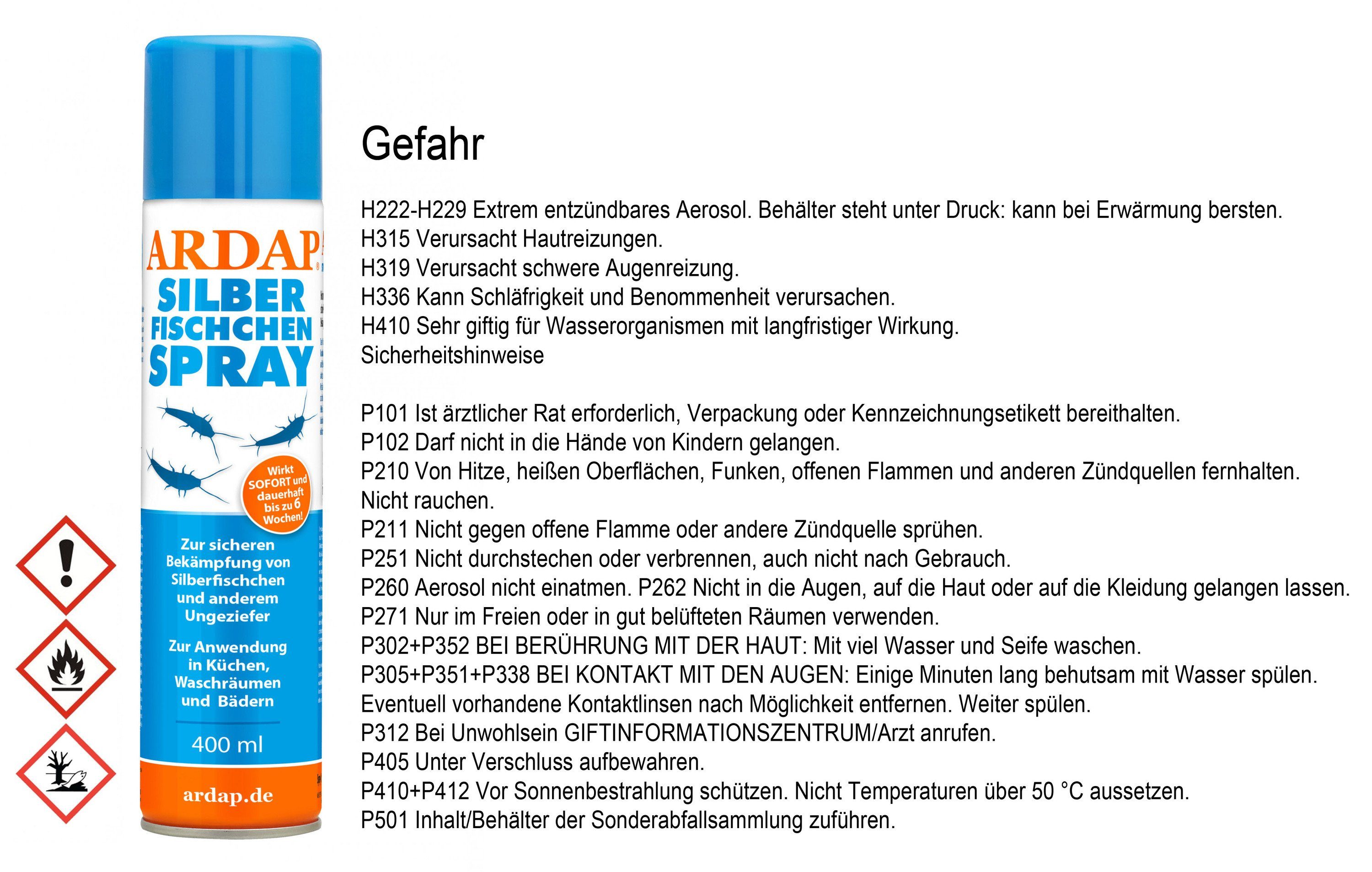 Ardap Insektenspray ARDAP® Silberfischchen Spray Insektizid mit Sofort- und Langzeitwirkung bis zu 6 Wochen 400ml