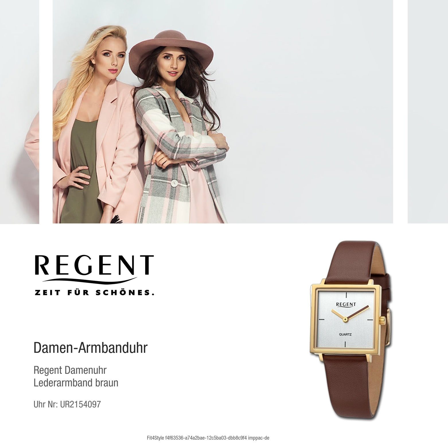 Armbanduhr Regent 28x28mm), Quarzuhr Damen rund, Lederarmband Damen extra Armbanduhr Regent groß (ca. Analog,