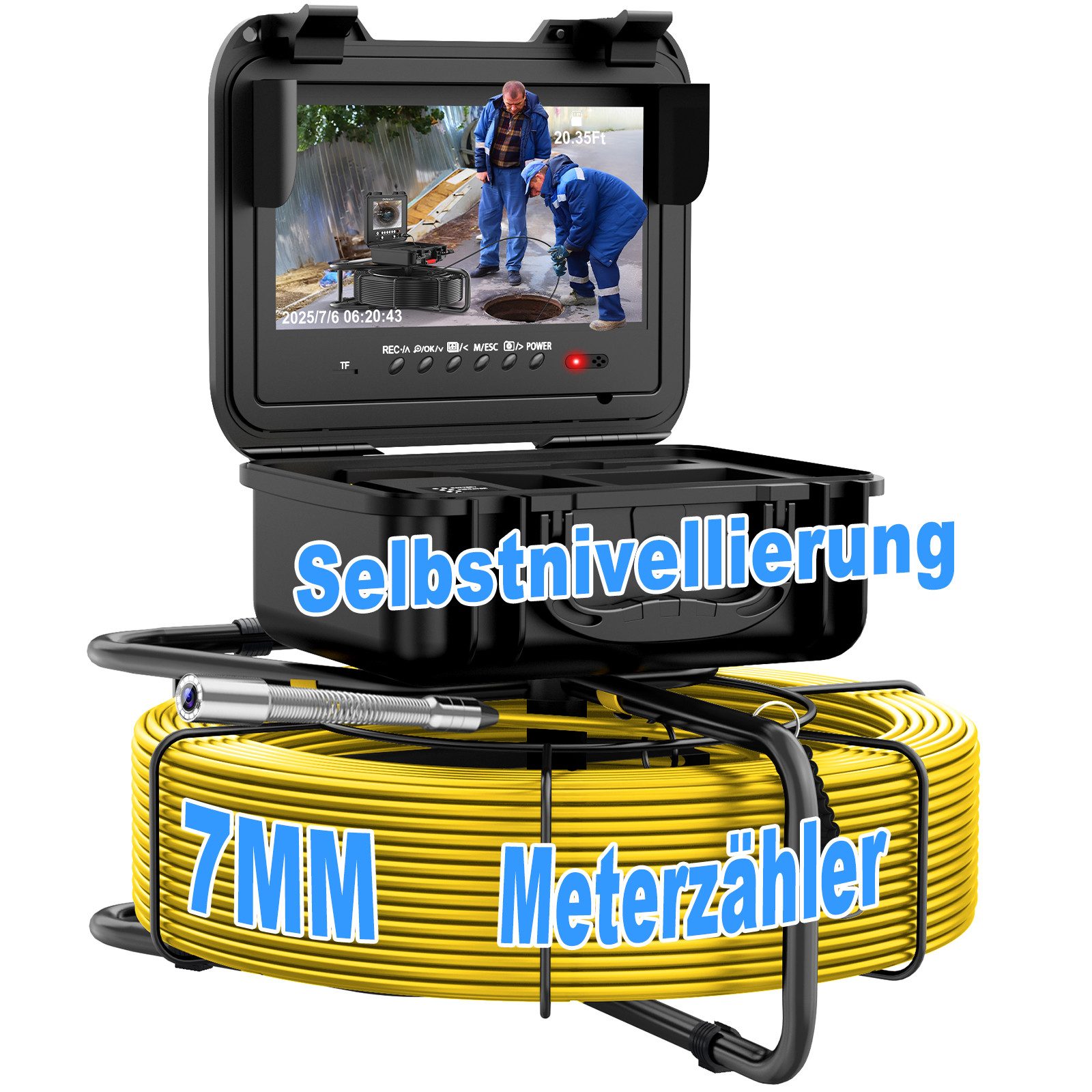 Fanttik Rohrkamera Kanalkamera Abflusskamera Endoskopkamera 30m LED 9" Display Inspektionskamera (HD, 5x opt. Zoom, Endoskop, Aufsatze, Ladegerat, Koffer, Bildstabilisator)