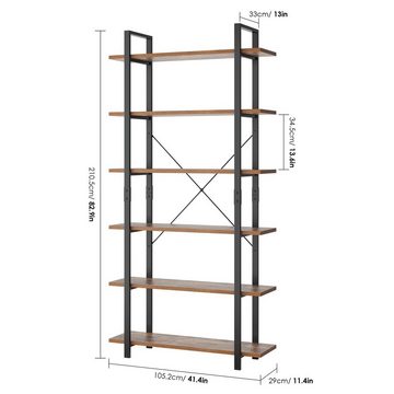 Homfa Standregal, schwarz Bücherregal Küchenregal 6 Ebenen Metall Holz 210cm