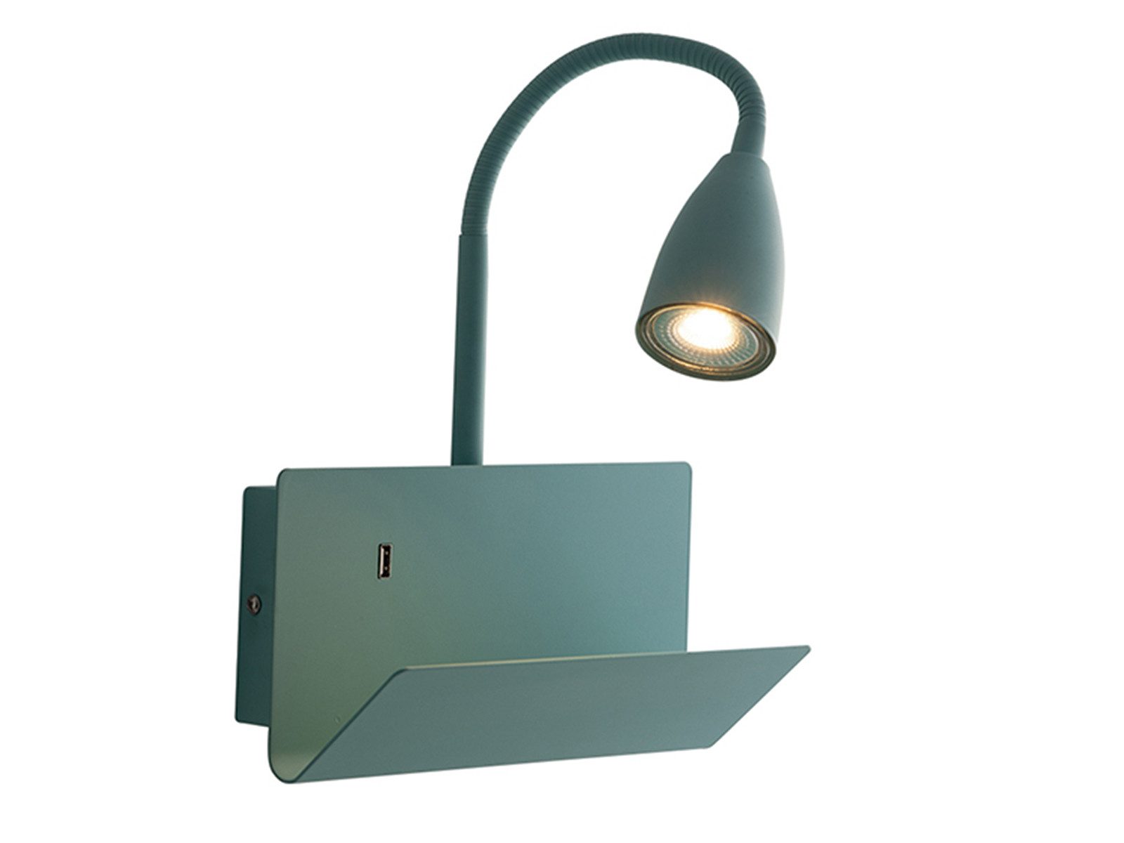 Luce Ambiente Design LED Wandleuchte mit Ablage & USB Ladefunktion,B. 23cm, USB-Ladefunktion, LED wechselbar, warmweiß, Wandlampe mit Schalter für Bett Nachttisch Schwanenhals Leselampe Wand