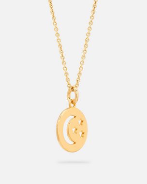 Malaika Raiss Kette mit Anhänger Moon Plaquette Halskette Damen Gold mit Mond und Sterne Anhänger 45 cm, Messing, 24 Karat vergoldet