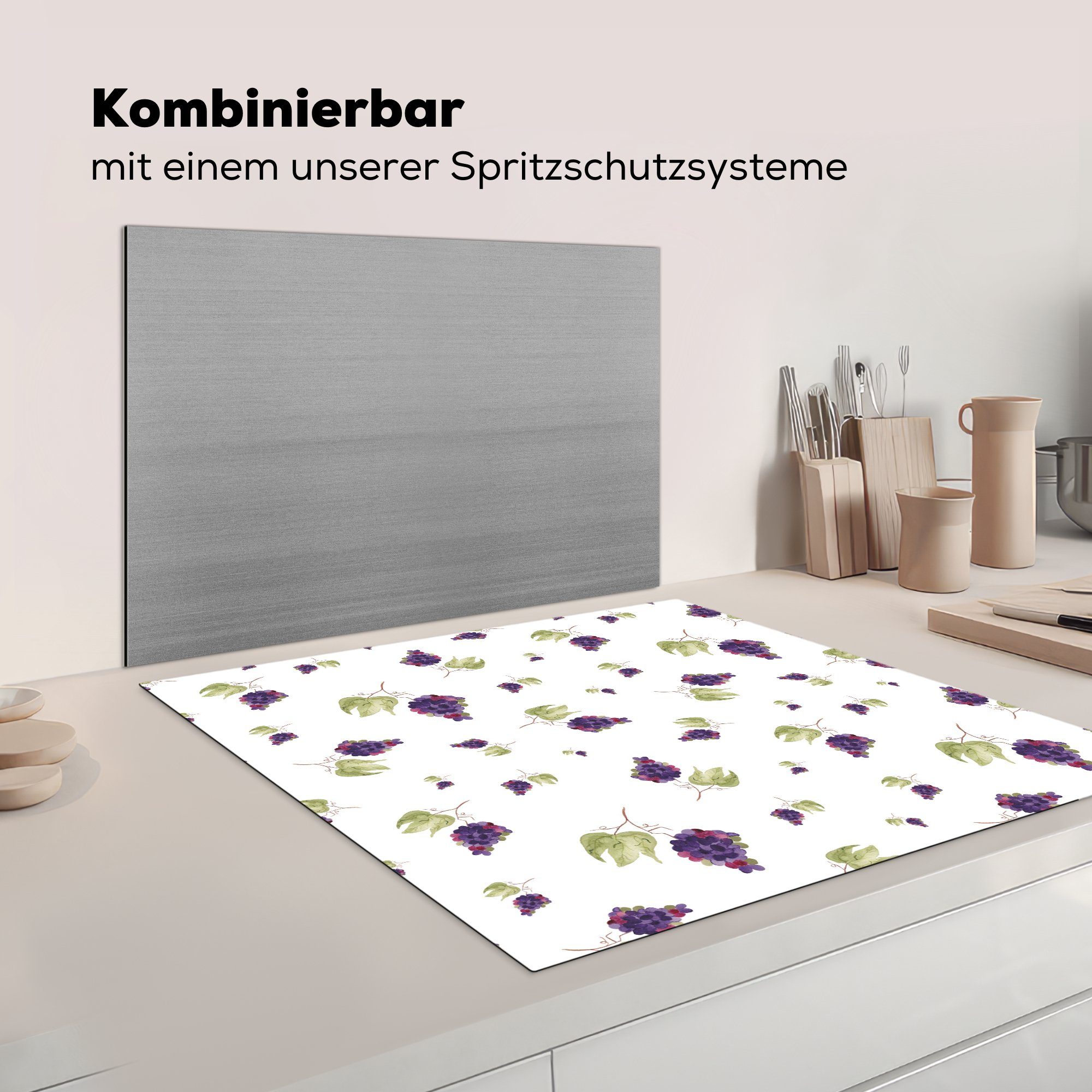 MuchoWow Herdblende-/Abdeckplatte Weintrauben küche - cm, 78x78 - Muster, Arbeitsplatte tlg), für (1 Blau Vinyl, Ceranfeldabdeckung