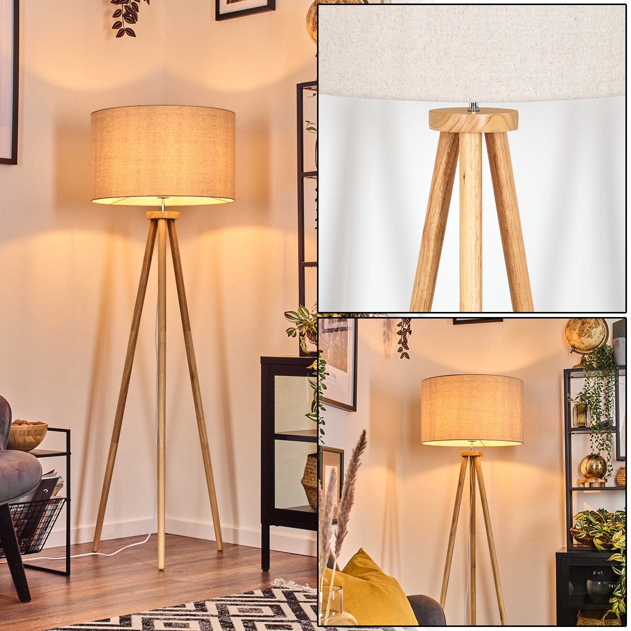 hofstein Stehlampe Stehlampe aus Holz/Stoff in Naturfarben/Weiß/Beige, ohne günstig online kaufen