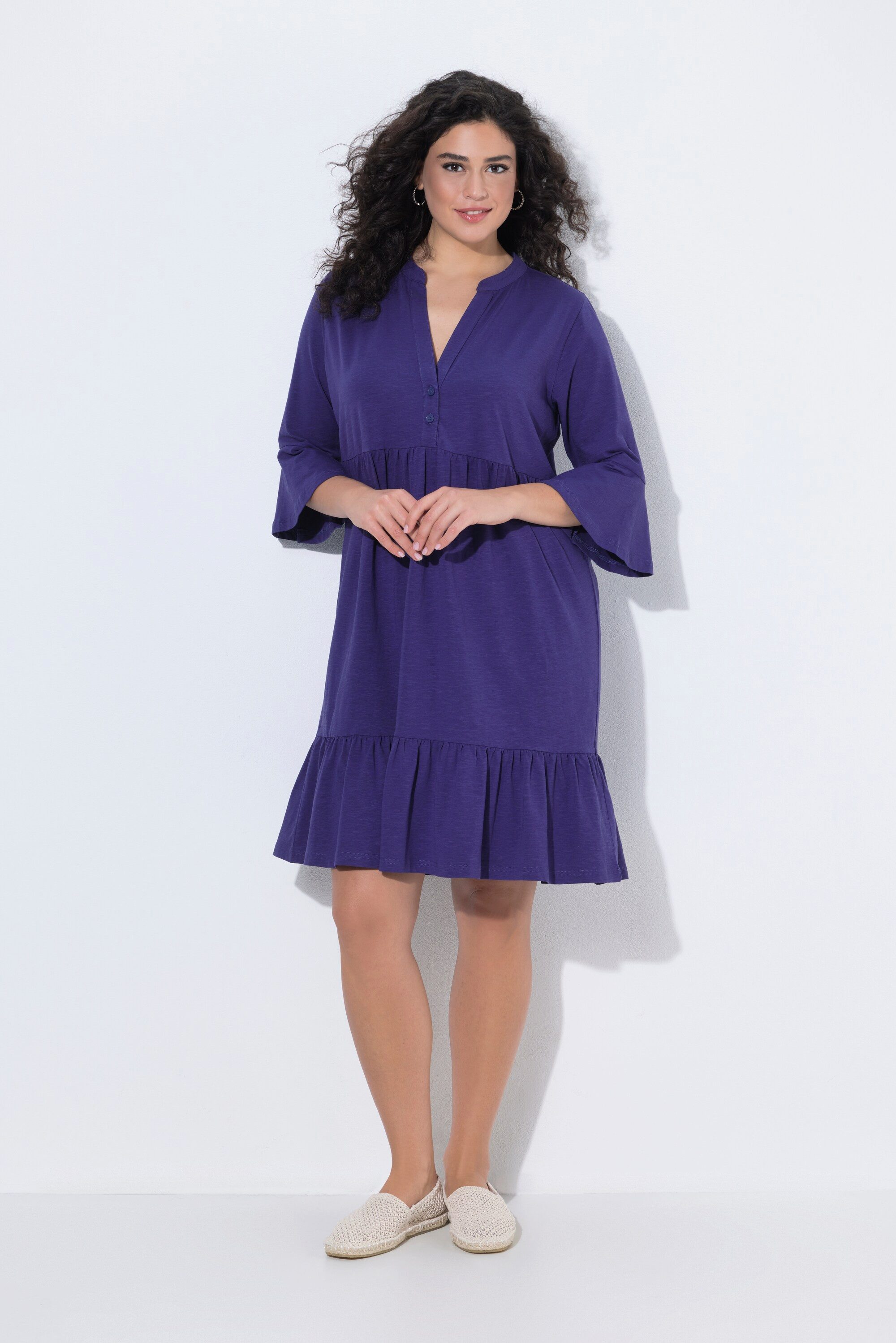 Ulla Popken Jerseykleid Jerseykleid A-Linie Tunika-Ausschnitt 3/4-Arm