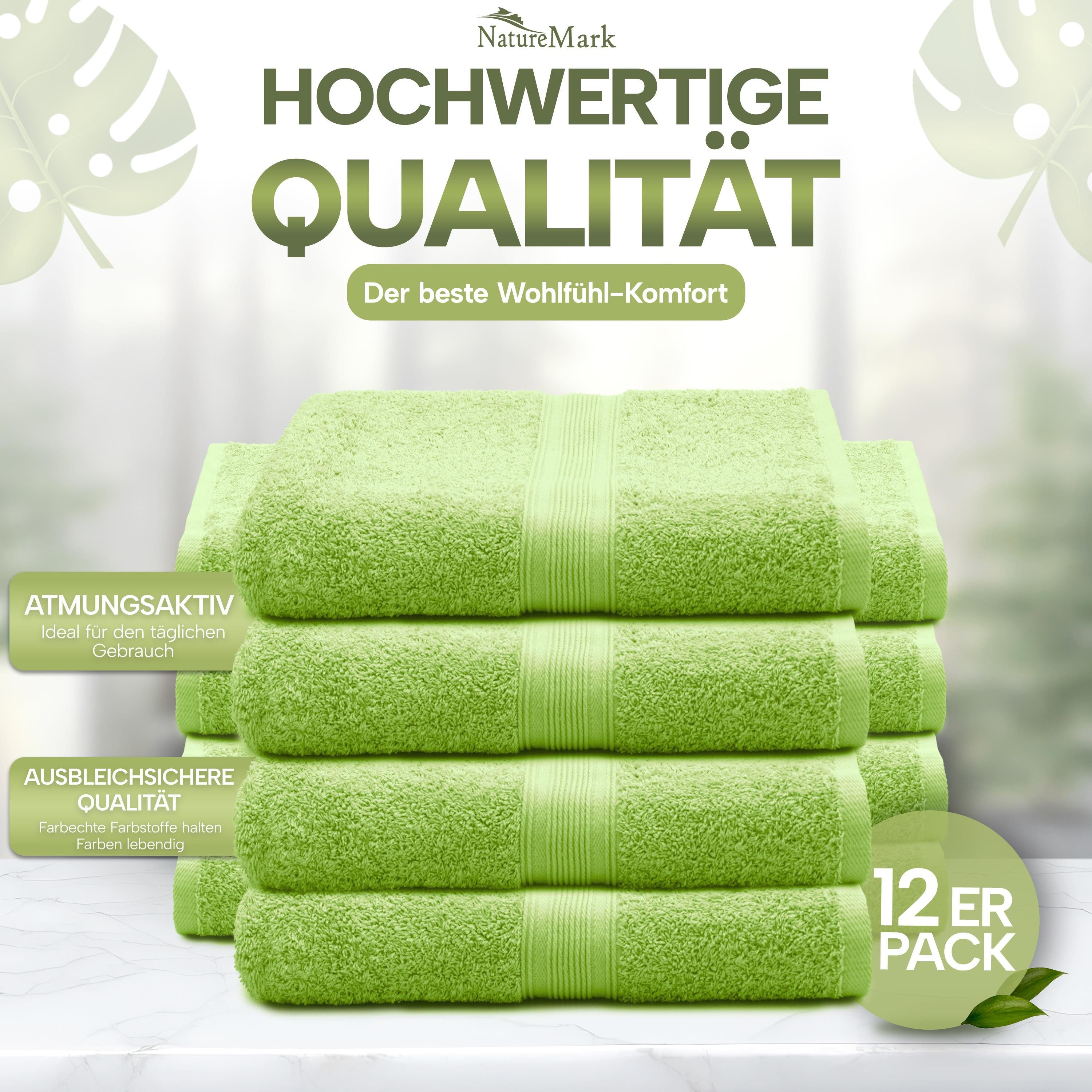 NatureMark Gästehandtuch Gästetuch 500gsm, 100% Baumwolle (12-St), Gästehandtuch Premium Qualität, 30x50cm, Apfel grün