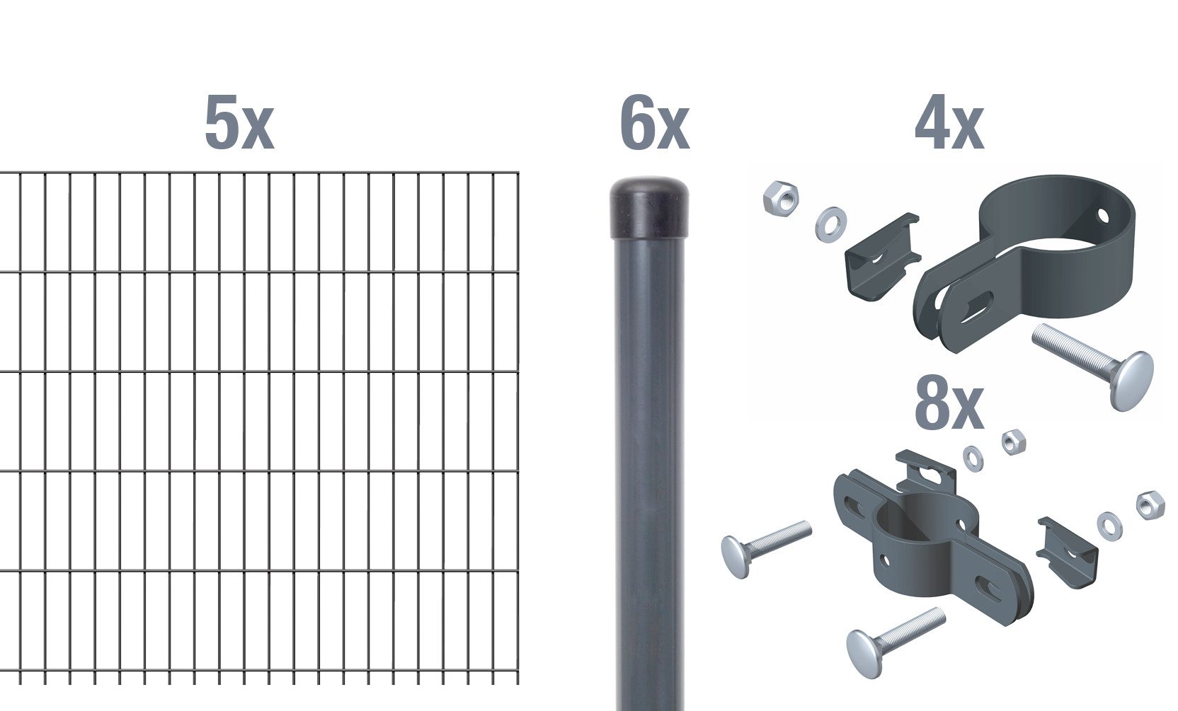 Alberts Einstabmattenzaun Alberts 644116 Doppelmattenzaun als 23 tlg. Zaun-Komplettset, anthrazi, Alberts Doppelstabmattenzaun Rundpfosten Gitterzaun Höhe 100-120 cm, L