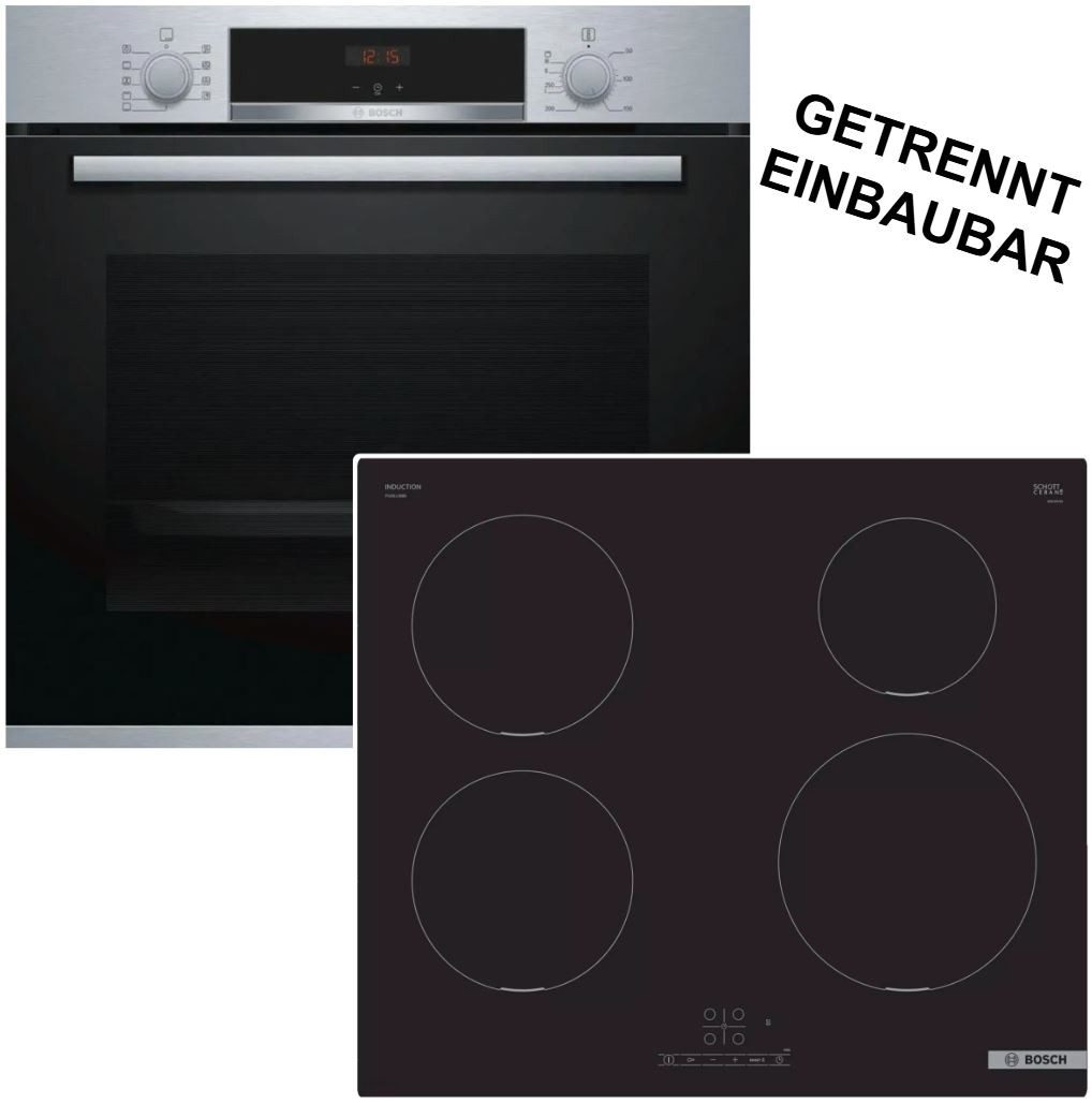 BOSCH Backofen-Set Teleskopauszug EcoClean + Induktionskochfeld PowerBooster autark 60cm