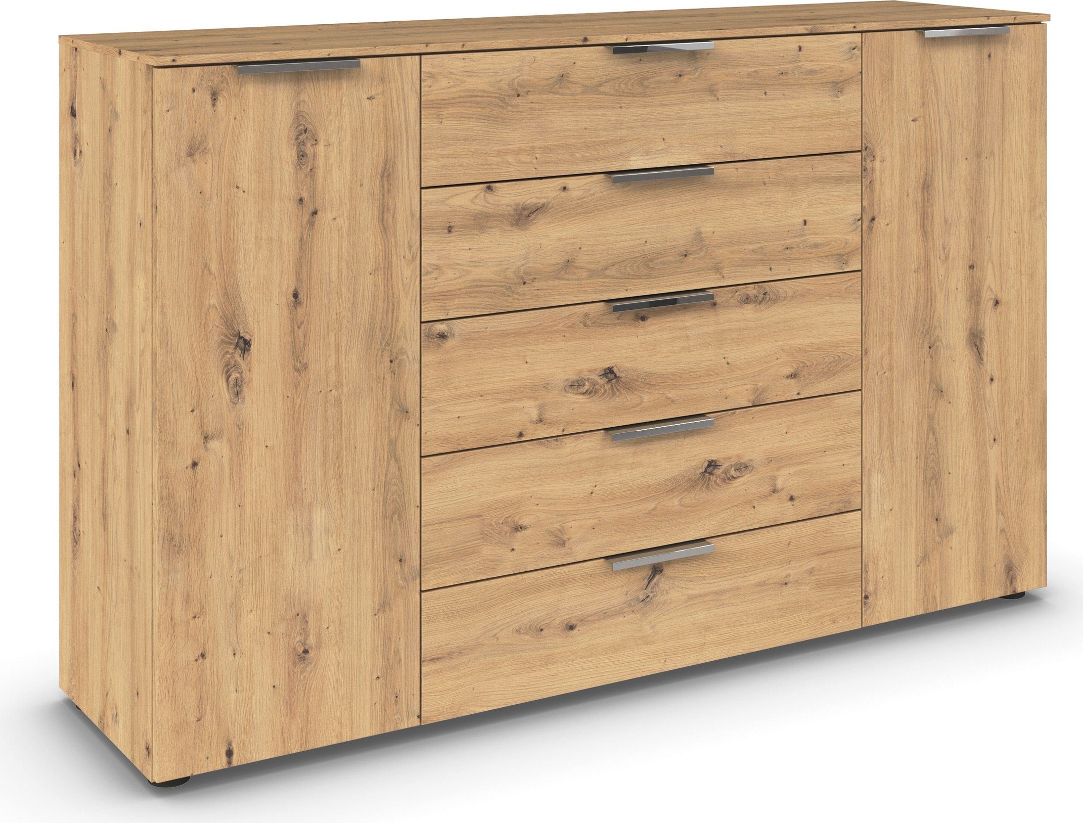 rauch Schubkastenkommode Flipp Schubladenkommode Wäscheschrank Schrank (Breite 160/180 cm mit 4 Einlegeböden), 2-türig mit 5 Schubladen und Soft-Close-Funktion in zwei Breiten