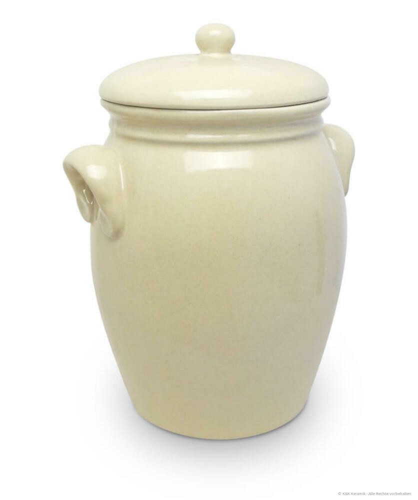 KERAZO Fermentationsglas 7L Rumtopf Einlegetopf Keramiktopf Mehrzwecktopf aus Steinzeug, beige, Keramik, Keramiktopf mit Henkel und Deckel