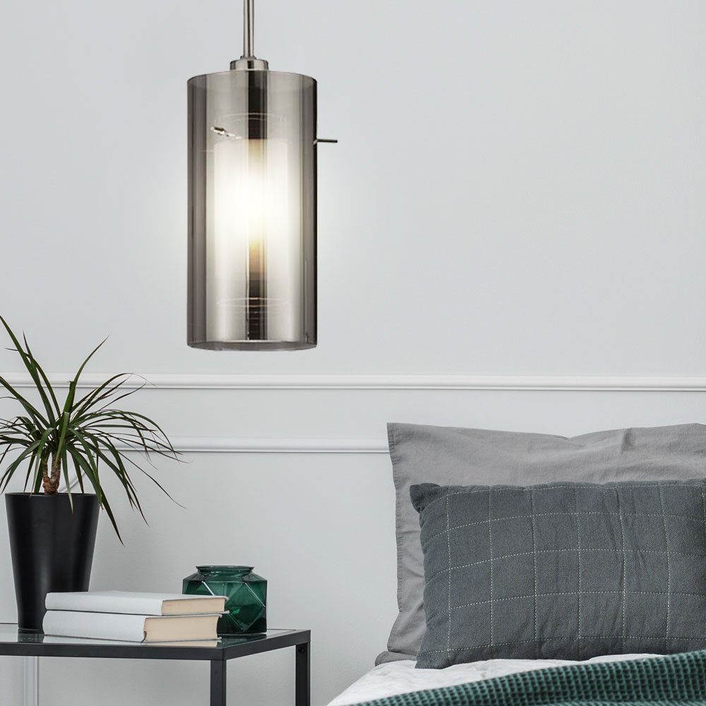 etc-shop Pendelleuchte, Design Zimmer Lampe inklusive, Leuchtmittel nicht Ess Beleuchtung Glas Hänge Decken rauch Pendel
