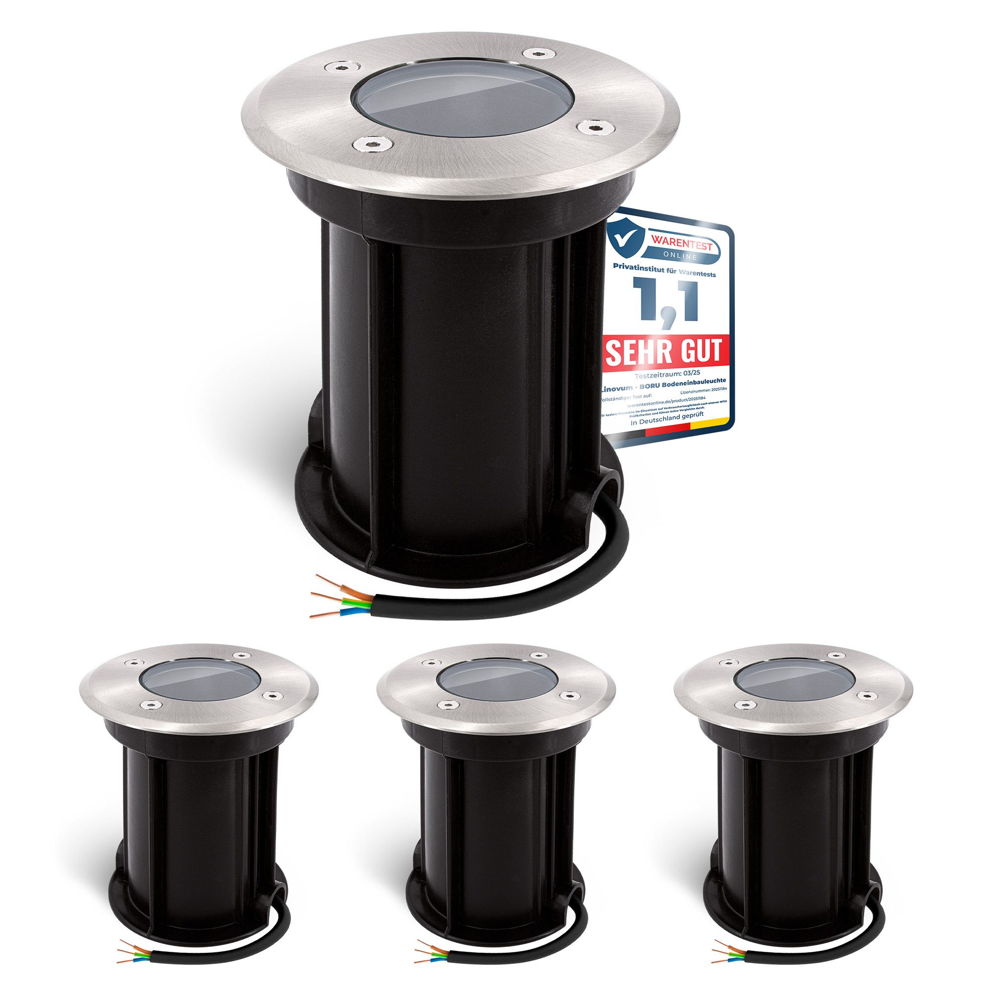linovum LED Gartenstrahler 4x BORU Bodeneinbauleuchte rund für GU10 gebürstet IP67 Bodenleuchte