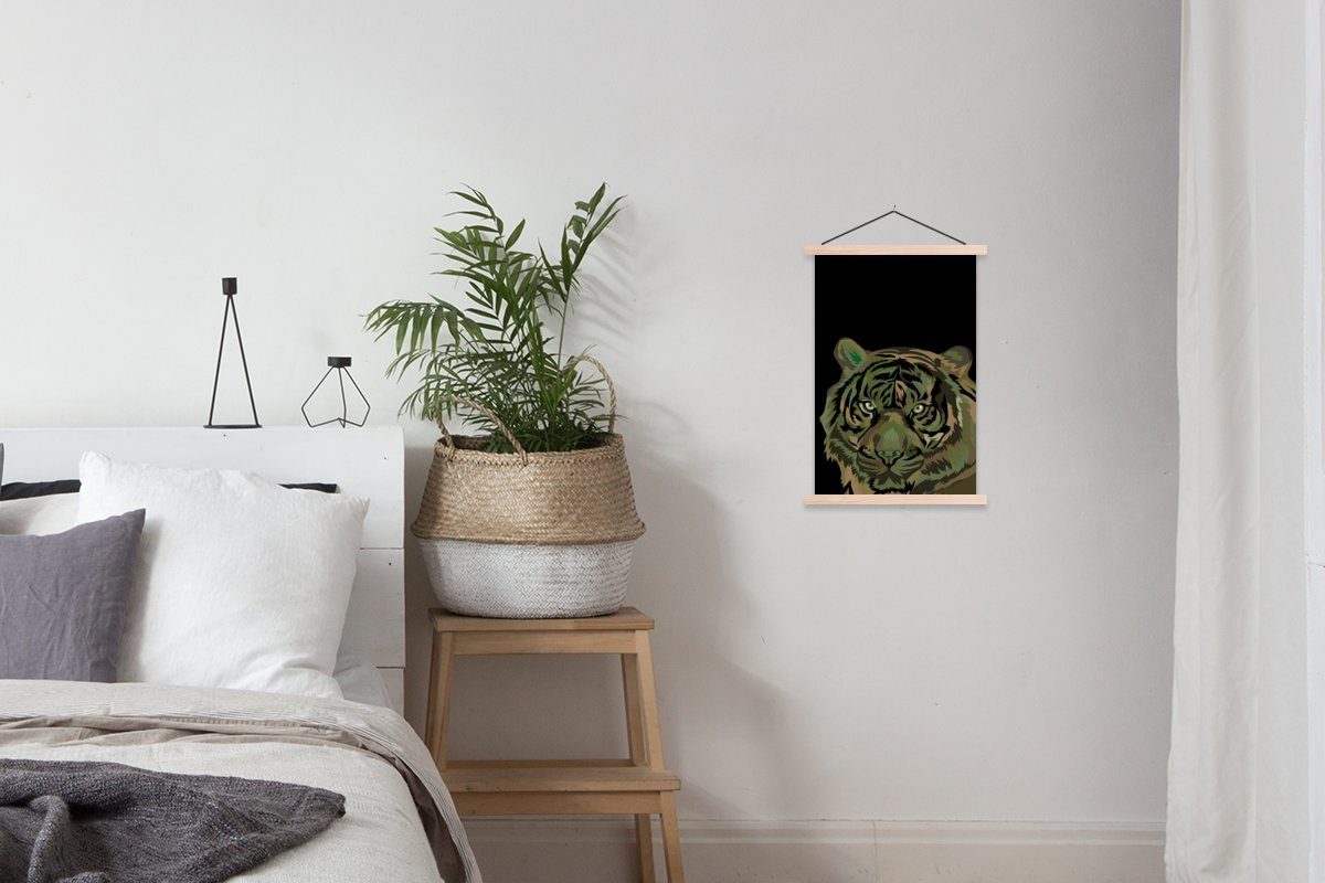 MuchoWow Poster Tiger - Camouflage Wohnzimmer, Bilderleiste, Posterleiste, St), (1 Magnetisch für - Textilposter Kopf