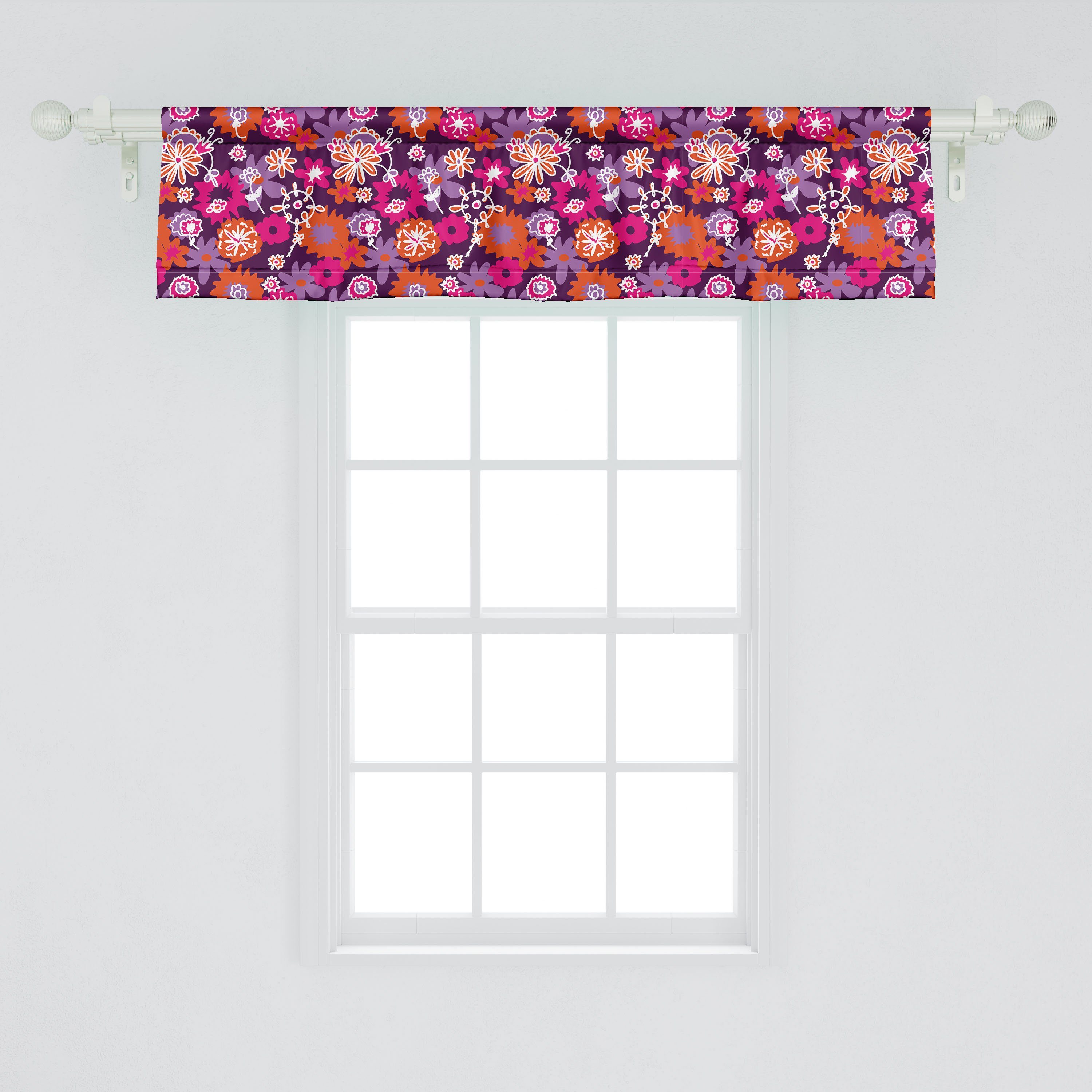 Frühlings-Blumen-Retro-Stil Schlafzimmer Vorhang Microfaser, Scheibengardine Stangentasche, Küche für Dekor Abakuhaus, mit Volant Blumen