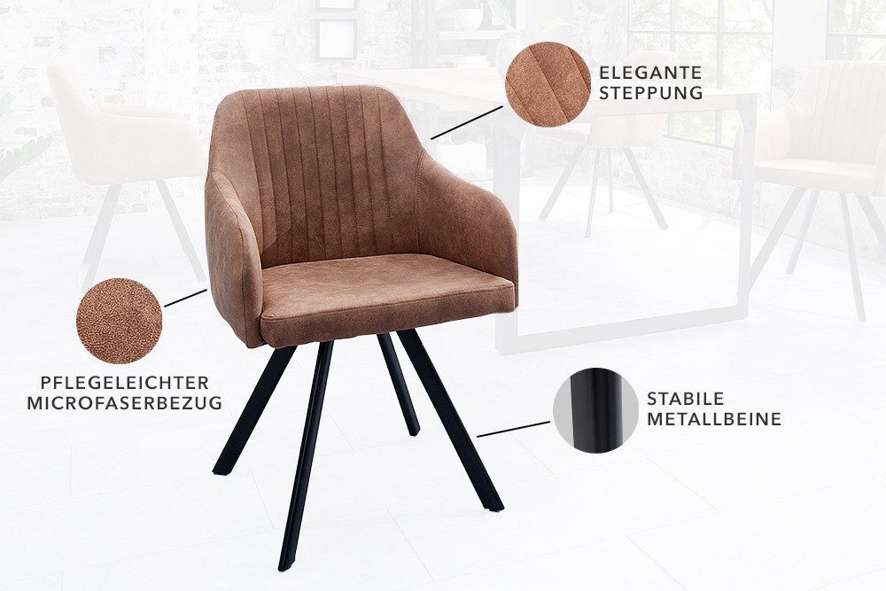 riess-ambiente Polsterstuhl LUCCA vintage braun/schwarz – Microfaser, mit Armlehne, Metall-Beine (Einzelartikel, 1 St), bequeme Polsterung im Retrolook – ideal  – Bild 5 von 5