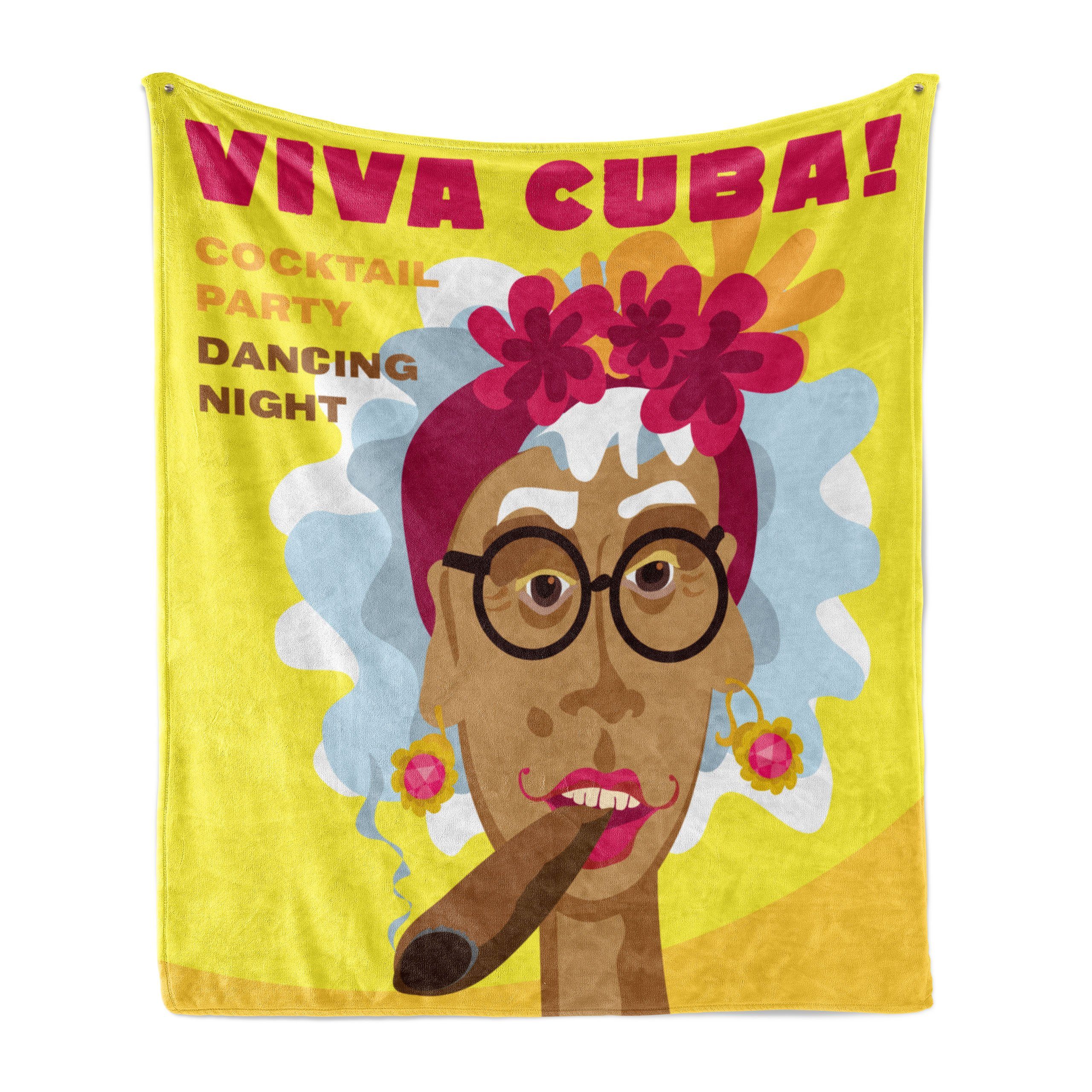 Wohndecke Gemütlicher Plüsch für den Innen- und Außenbereich, Abakuhaus, Zigarre Kubanerin Karikatur Kunst