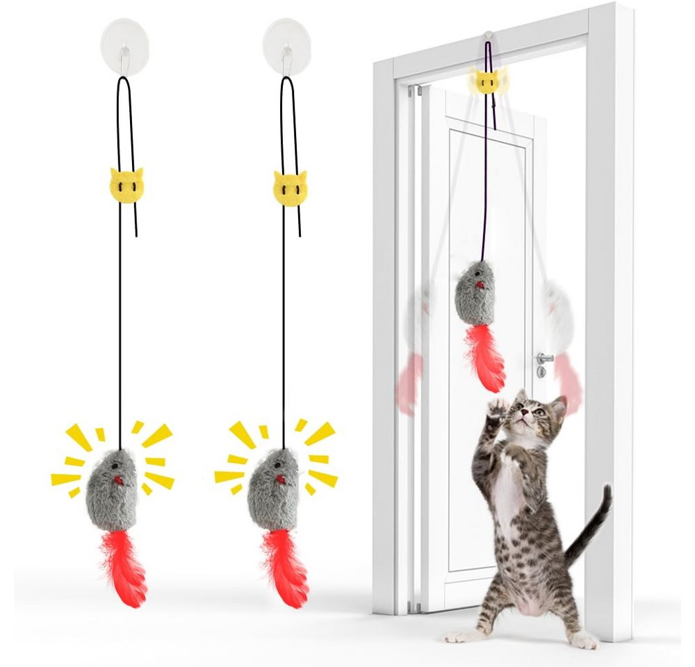 FOUORTUNATE-BEE Tier-Beschäftigungsspielzeug 2 Stück Katzenspielzeug Selbstbeschäftigung Hängende Türrahmen, interaktives Katzenspielzeug Maus mit Federschwanz