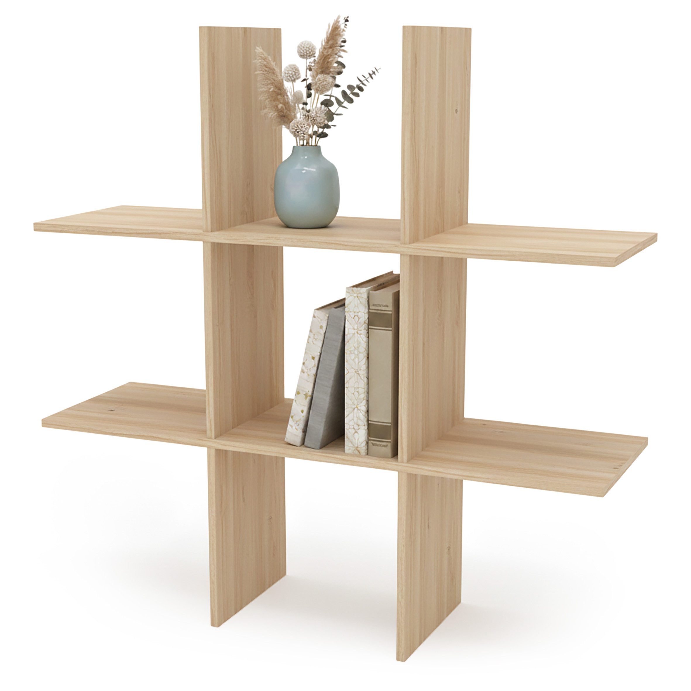 Spetebo Wandregal Holz 55 x 55 cm schwebend mit 6 Fächern, Anzahl 1-tlg., Einfache Montage