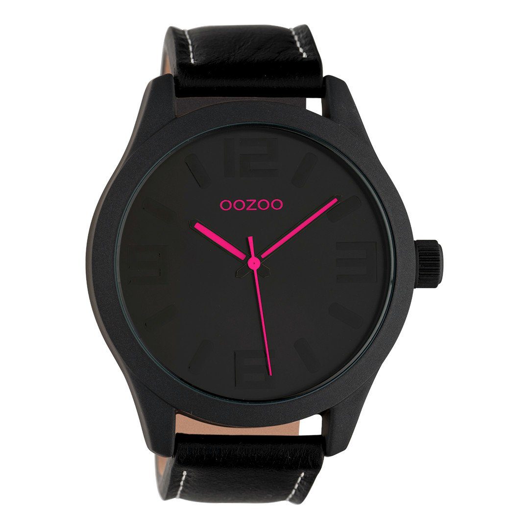 OOZOO Quarzuhr Schwarz mm Pink Armbanduhr 47 C1068 Basic Lederband
