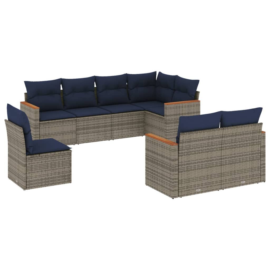 Gartenlounge-Set 8-teiliges Gartensofa-Set mit Kissen, grau, Polyrattan