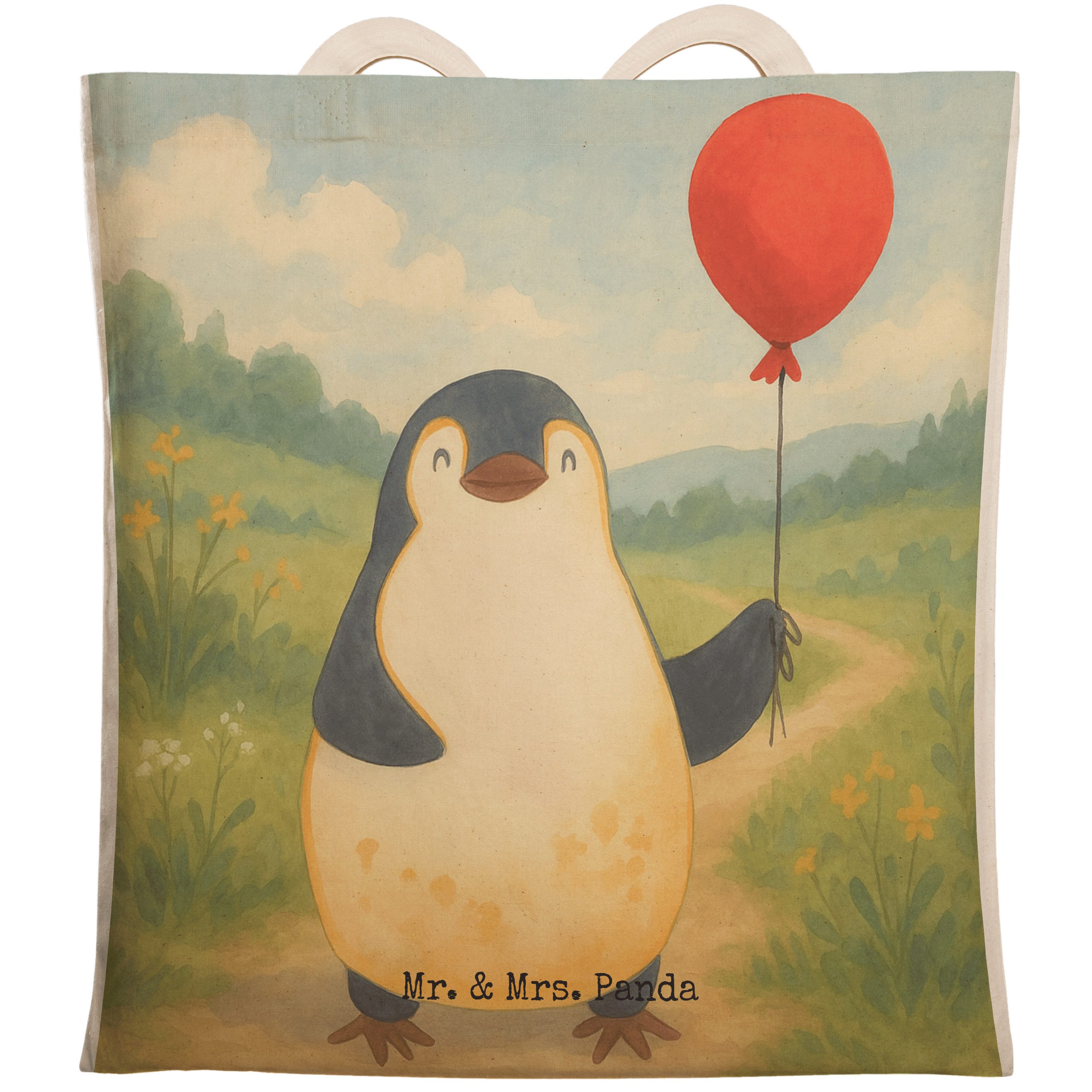 Tragetasche Pinguin Luftballon Design, Tote Bag, Weiß, Beutel, Stoffbeutel, shopp