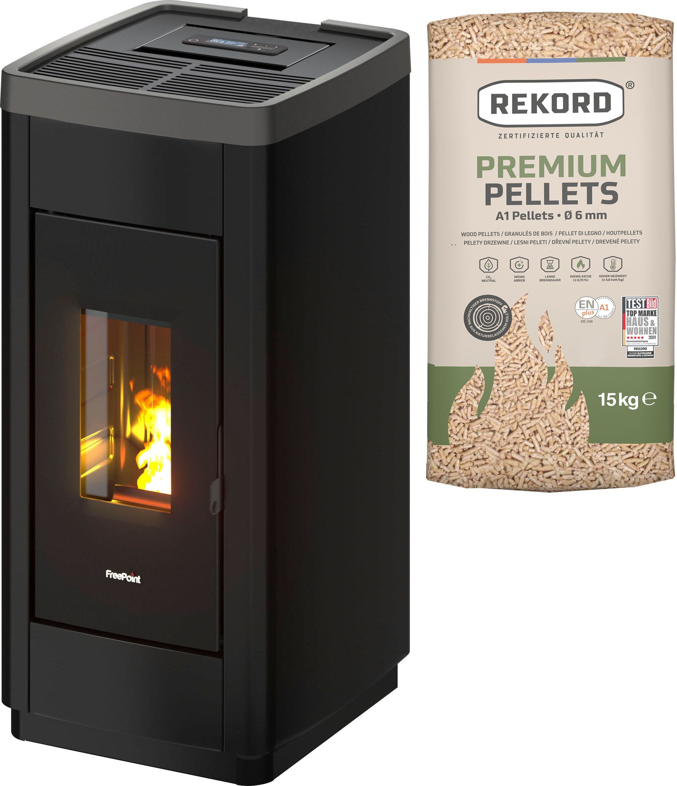 Freepoint Pelletofen Life 9, 8,5 kW, Zeitbrand