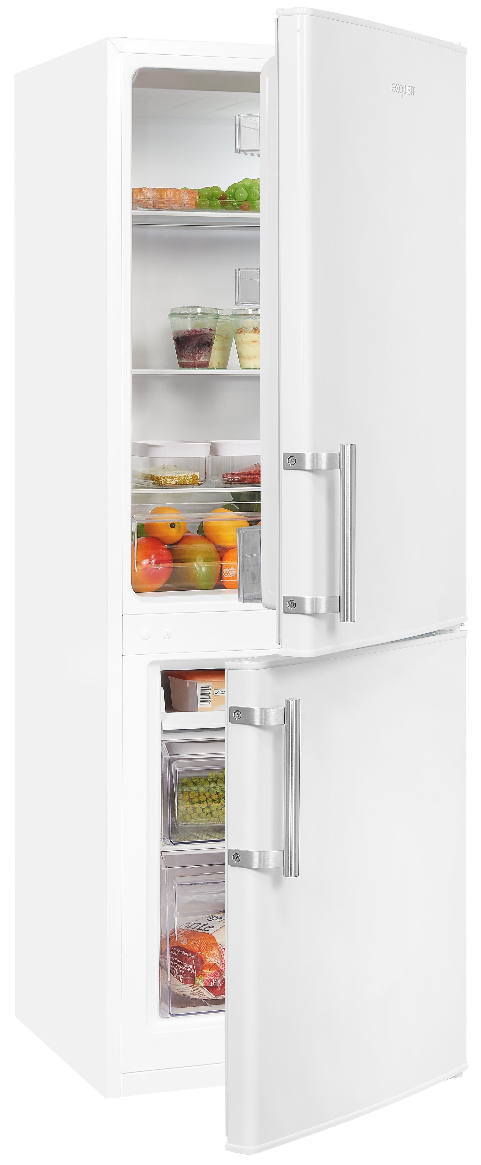 exquisit Kühl-/Gefrierkombination KGC5233-60-HE-040D, 142.5 cm hoch, 50 cm breit, 173 Liter, Alarm-Funktion, 4-Sterne-Gefrierfach, 3 Glasablagen