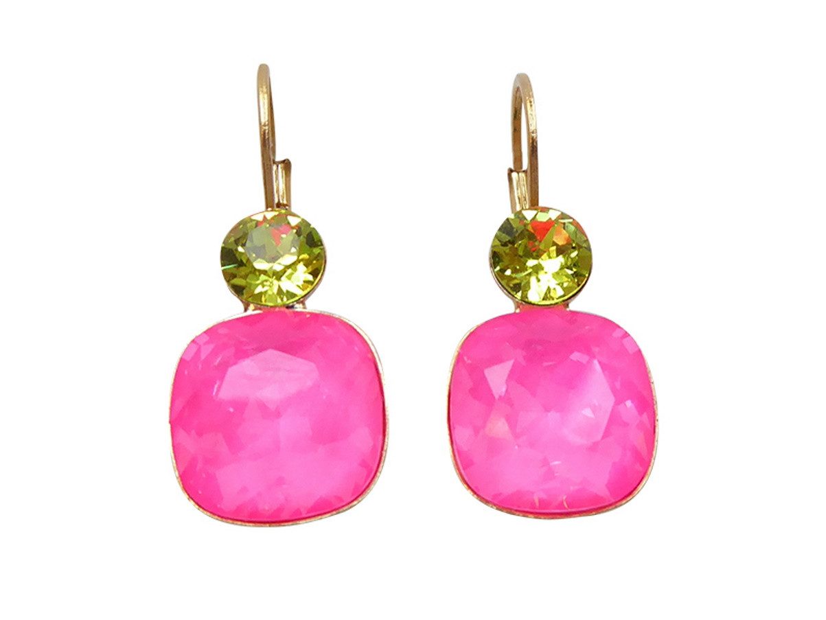 Mugello Paar Ohrhänger Mary pink-hellgrün vergoldet knallig neon Eye-Catcher, Handgefertigter Modeschmuck, made in Germany