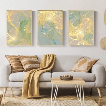 TPFLiving Kunstdruck (OHNE RAHMEN) Poster - Leinwand - Wandbild, Abstrakte Strukturen - Wanddeko Wohnzimmer - (13 verschiedene Größen zur Auswahl - Auch im günstigen 3-er Set), Farben: Gold, Gelb, Grün, Grau - Größe: 30x40cm