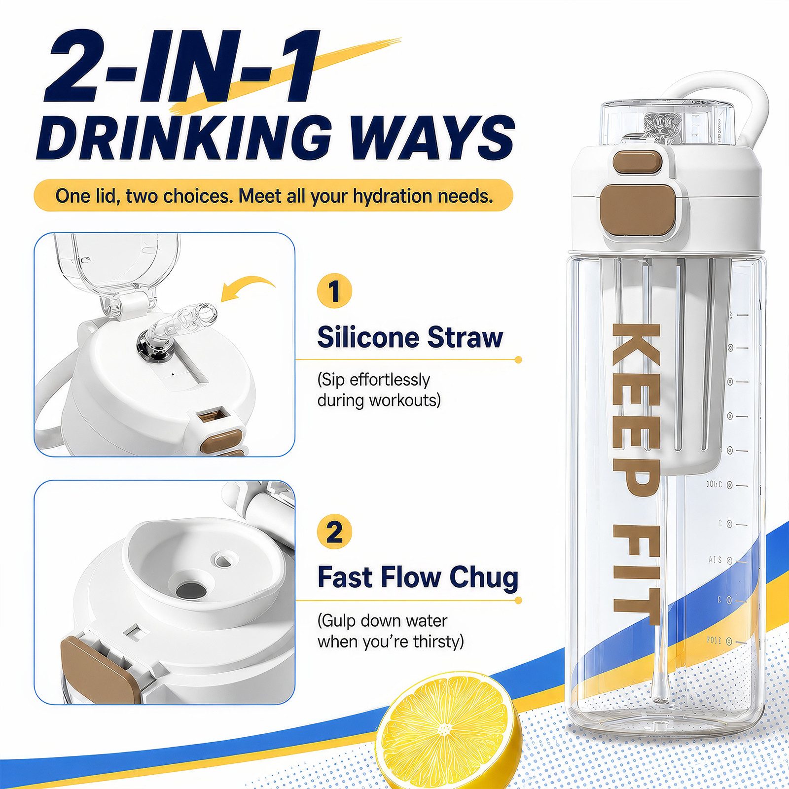 BlingBin Trinkflasche Auslaufsicher Wasserflasche 750ml, Sport Flasche mit Strohhalm, Trinkflasche mit Fruchteinsatz für Arbeit, Wandern, Yoga, Schule – Bild 4 von 5