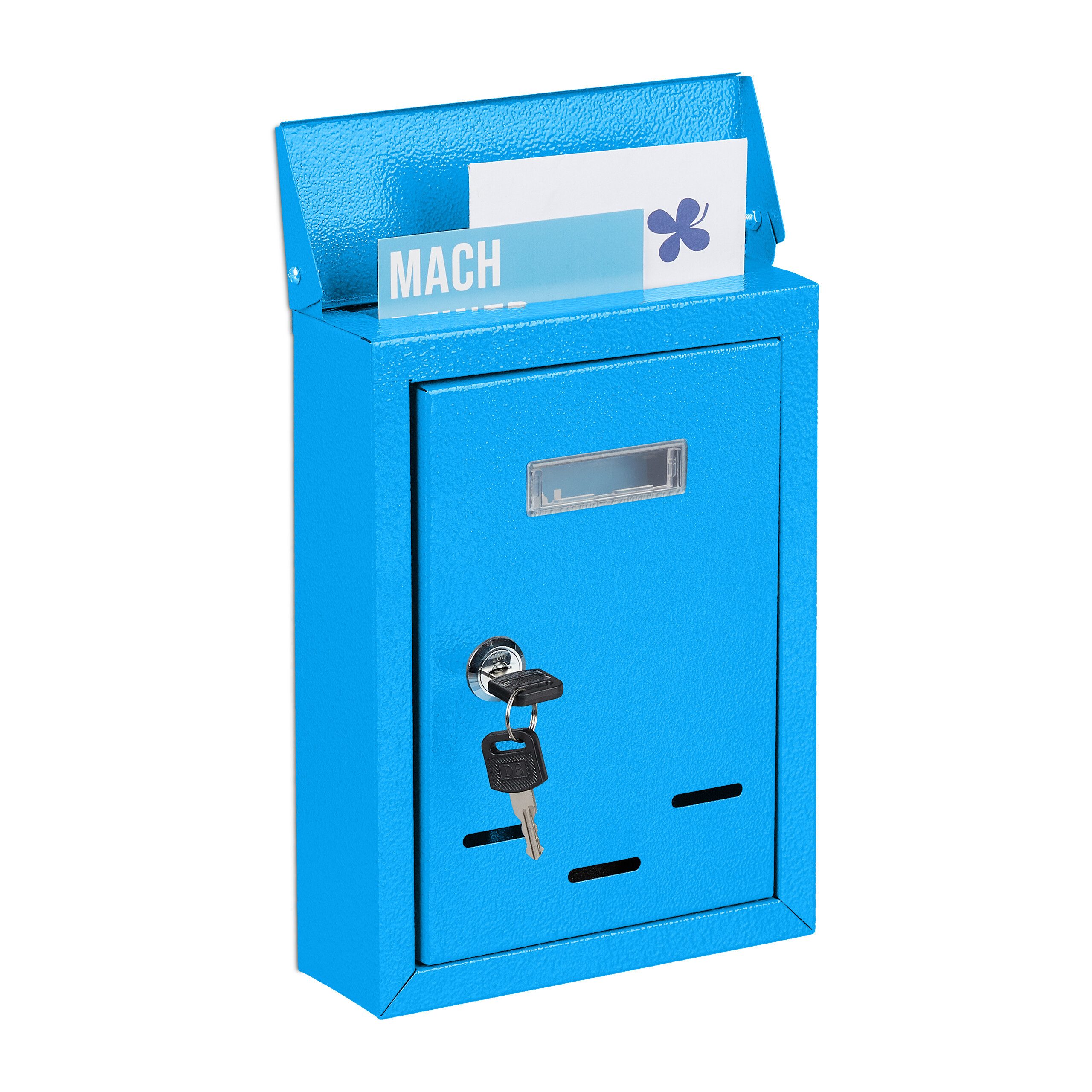 relaxdays Briefkasten Briefkasten mit Namensschild (1-St), Blau