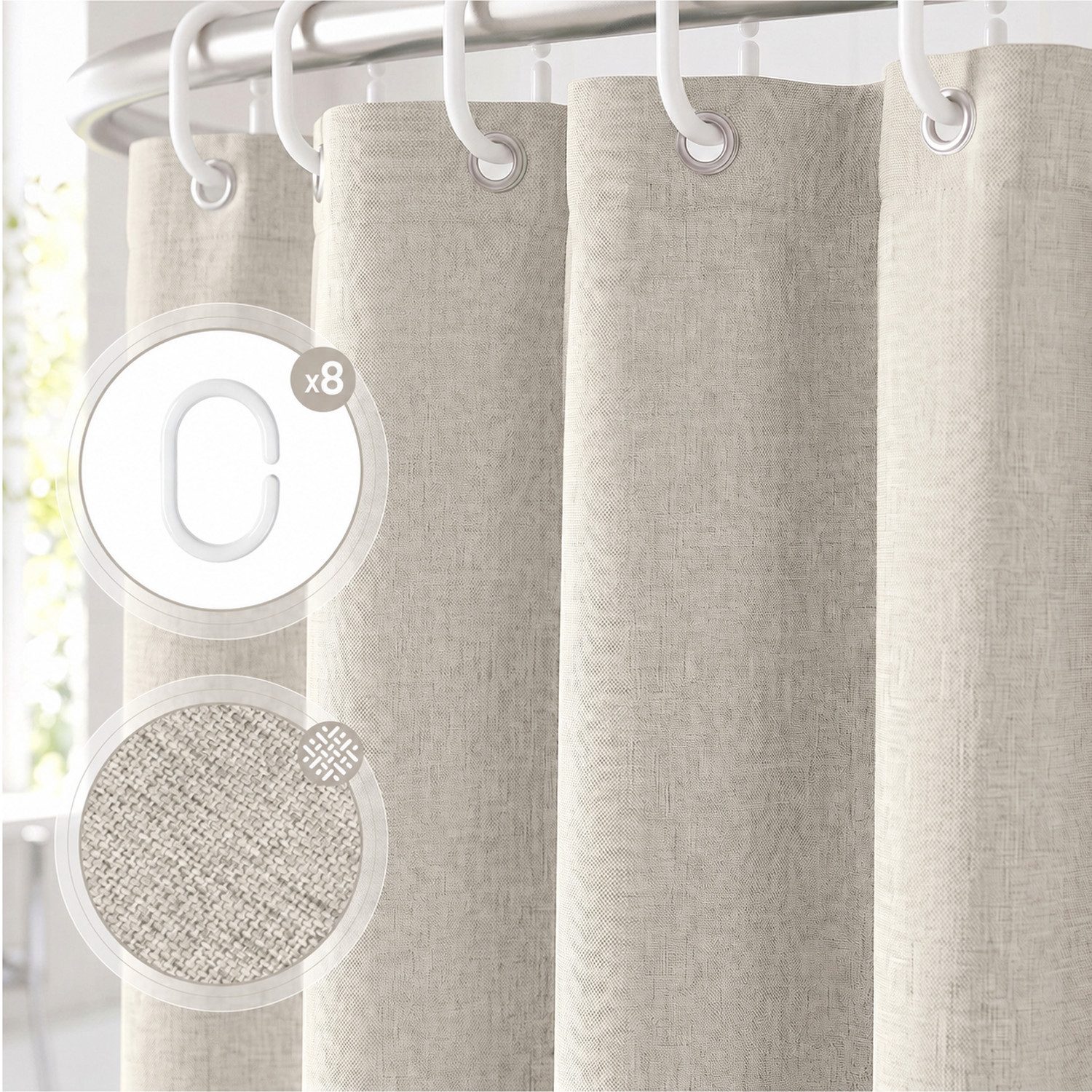 Sekey Duschvorhang Textil Duschvorhang Wannenvorhang Waschbar wasserabweisend mit Ringe Breite 90 cm (Packung, inkl. 8 Ringe), Badewannenvorh, 100% Polyester, L – Bild 2 von 5