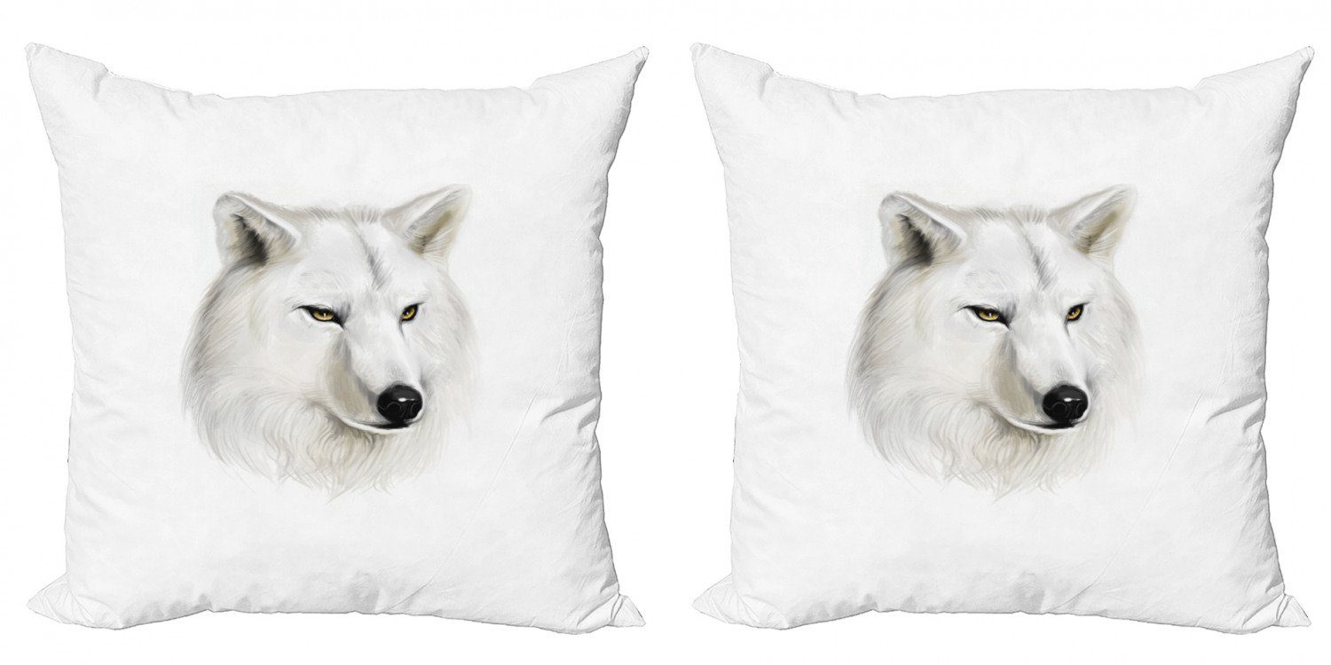 Digitaldruck, Säugetier (2 Kissenbezüge Weiß Doppelseitiger Kopf Stück), Modern Abakuhaus Accent Canine Wolf