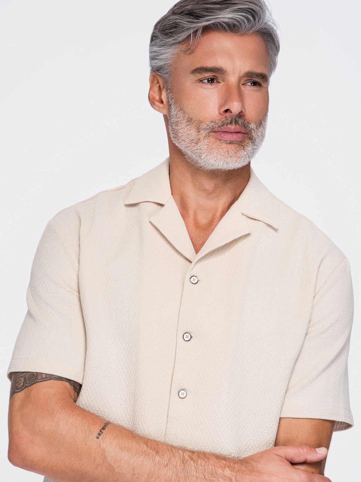 OMBRE T-Shirt Herren T-Shirt mit Rundhalsausschnitt Casual Off white S (kein Set, 1-tlg) aus Baumwolle