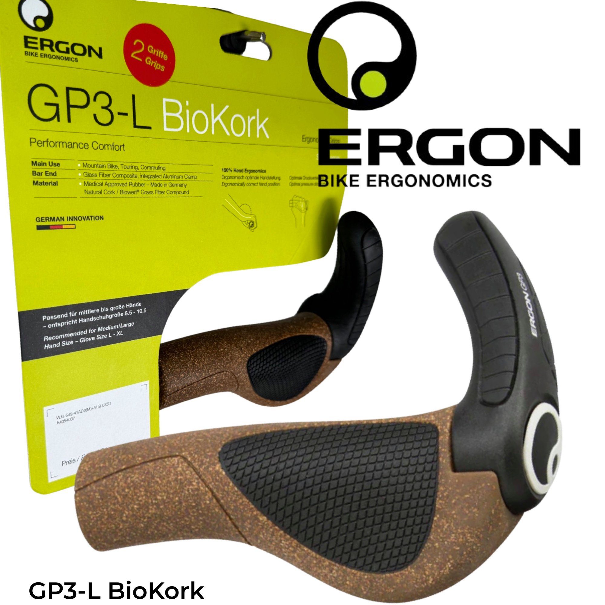 Fahrradlenker Ergon GP3-L BioKork City Ebike Ergo komfort Fahrrad Griffe Hörnchen