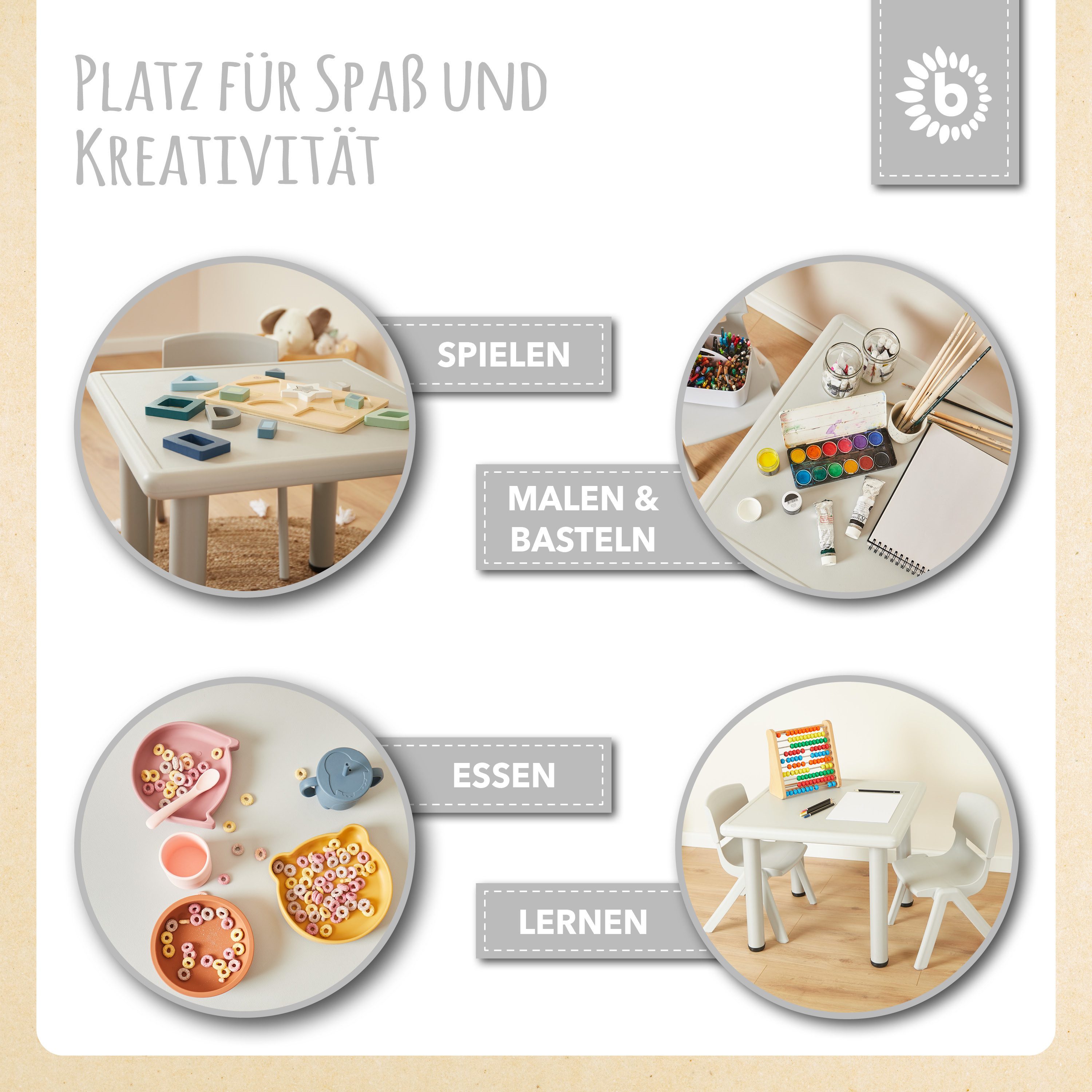 BIECO Kindertisch Bieco Kindertisch mit 2 Stühlen für innen