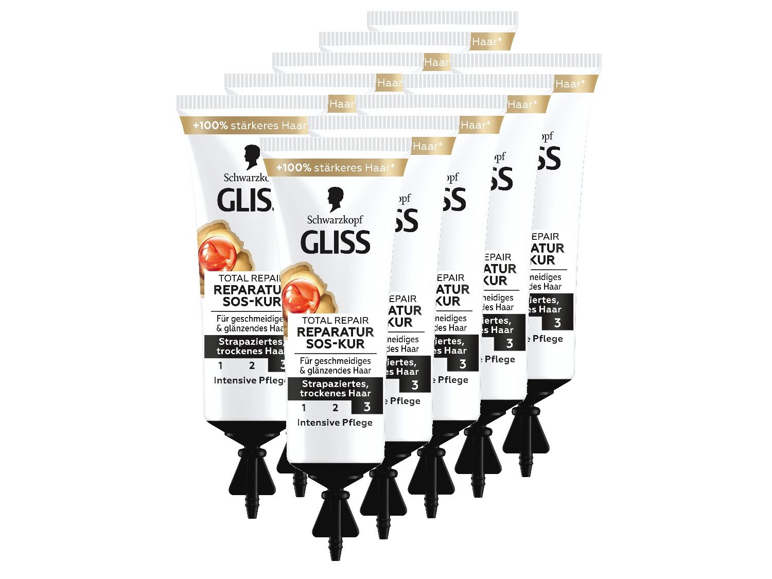 Gliss Haarkur SOS-Intensiv-Kur Total Repair, 10x 15ml, Reise-SET, 10-tlg., Ideale Уход за волосами auf Reisen
