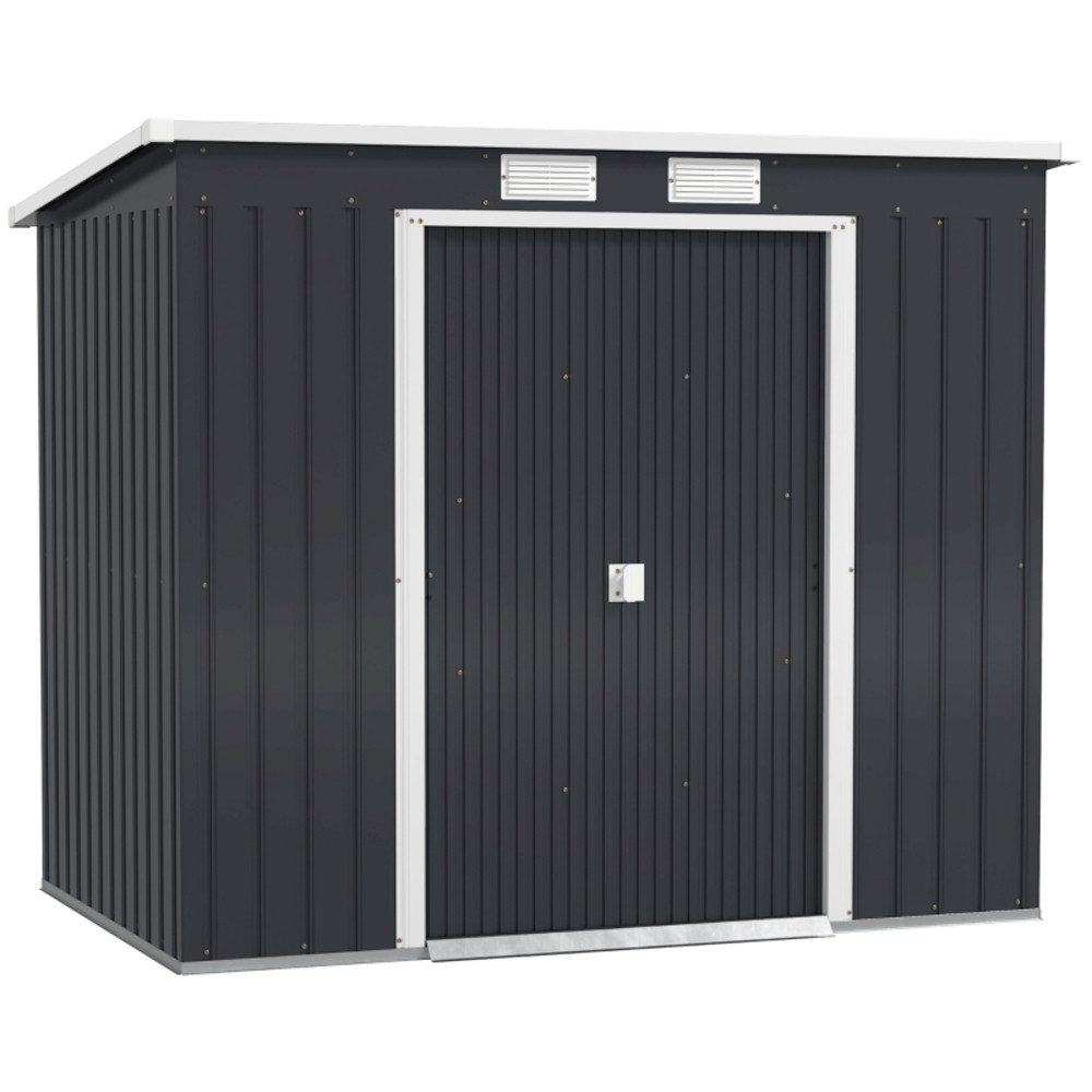 CHICFURN Gerätehaus 213x130x172cm in Dunkelgrau, für Garten & Terrasse, BxT: 130x213 cm, (Packung, 1 St., Geräteschuppen), Verzinkter Stahl mit Lüftungsfenstern & Schiebetüren