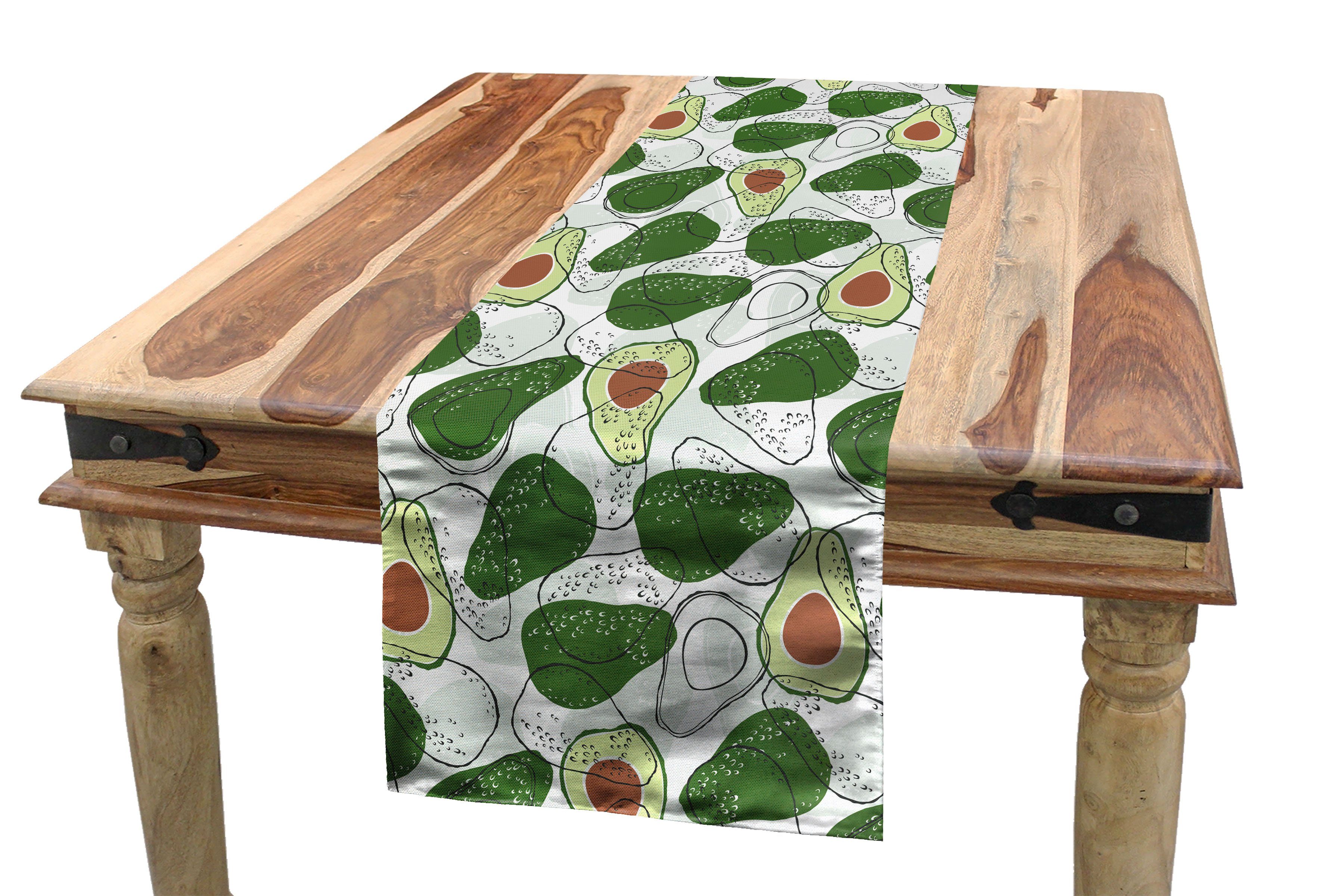 Abakuhaus Tischläufer Esszimmer Küche Rechteckiger Dekorativer Tischläufer, Avocado Hand Drawn Exotische Früchte