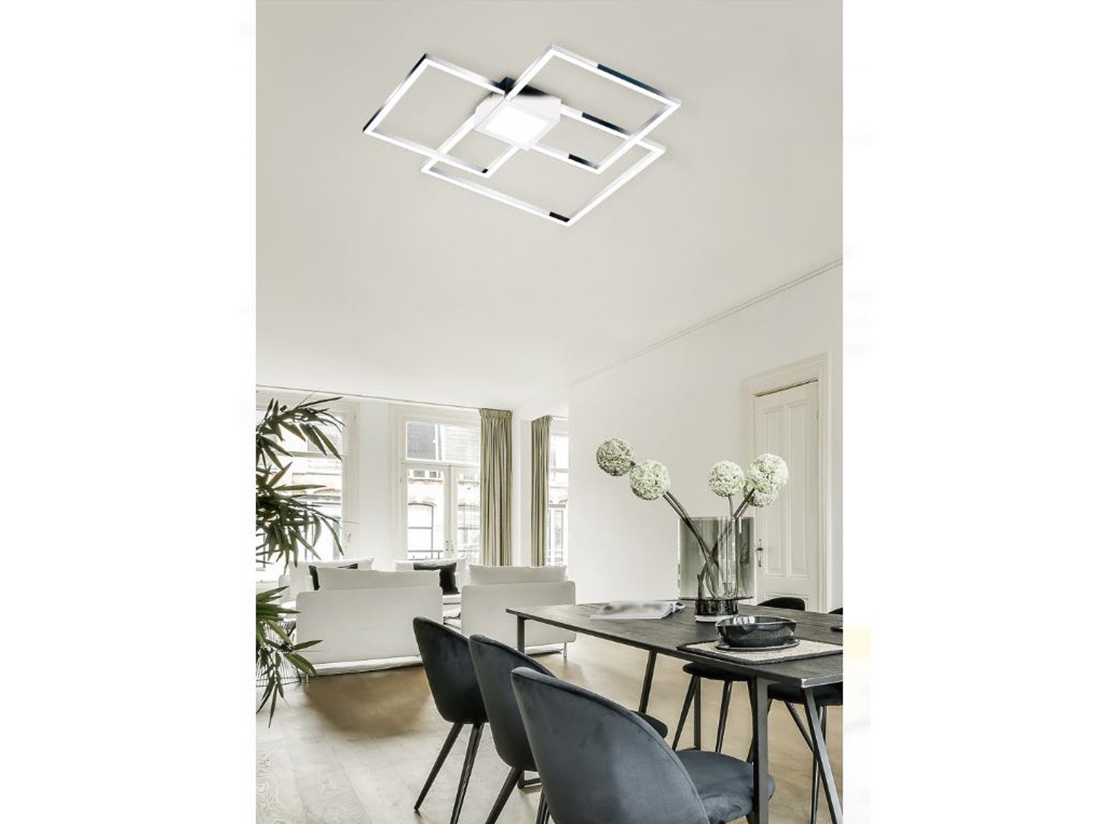 TRIO Leuchten LED Deckenleuchte, Dimmfunktion, LED fest integriert, stufenweise dimmbar über Schalter, Neutralweiß, Ausgefallene Leuchte mit Quadraten aus Metall, groß und flach 65x65cm