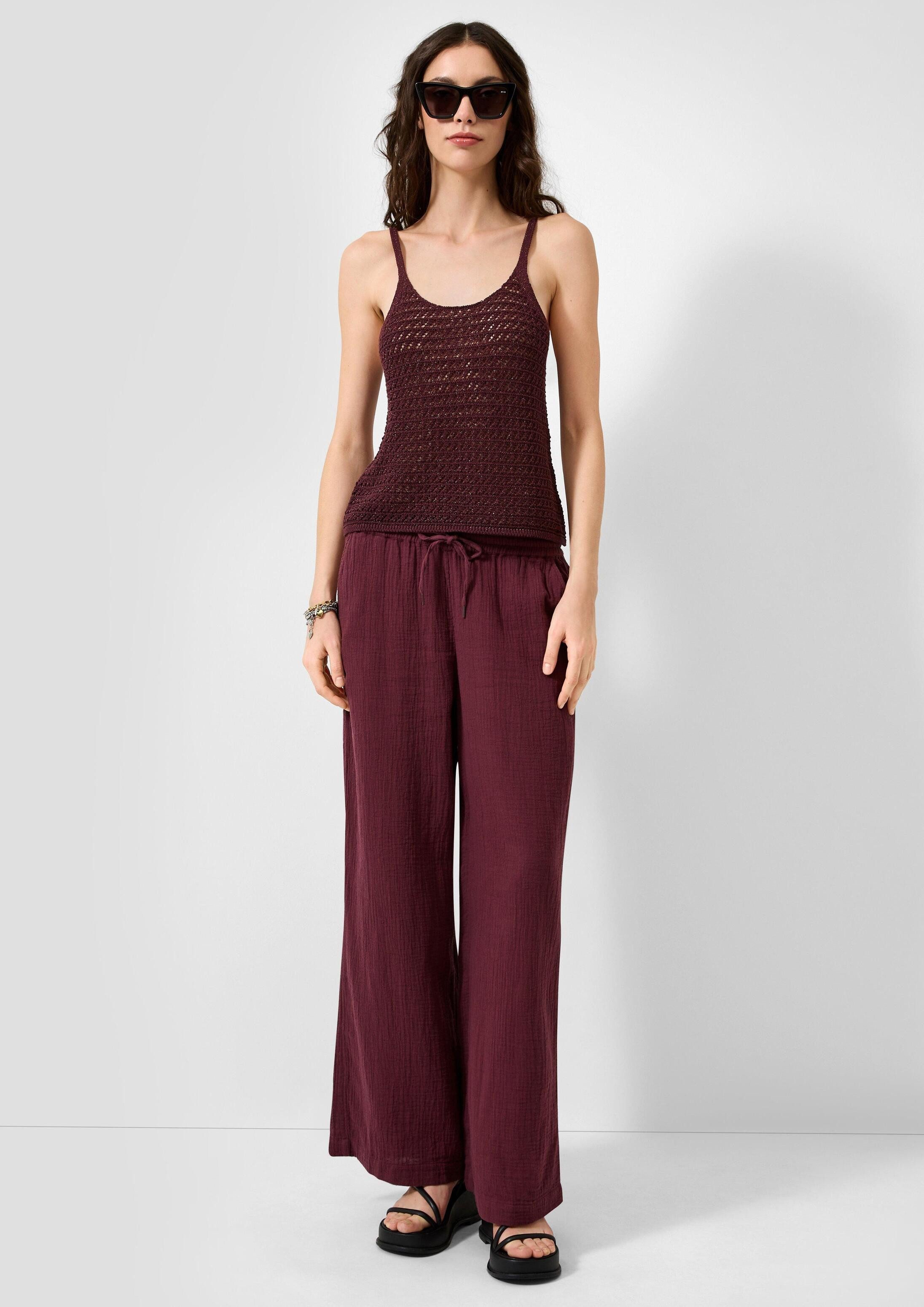 QS Chinos Hose Musselin Hose mit weitem Bein und Elastikbund