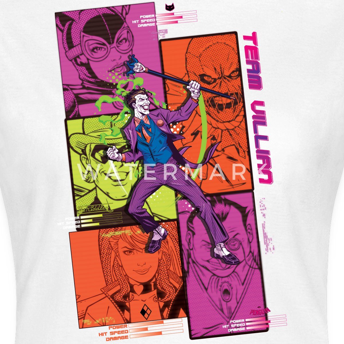 Spreadshirt T-Shirt Batman Team Villain Mit Joker Und Comic-Panels Frauen T-Shirt (1-tlg)