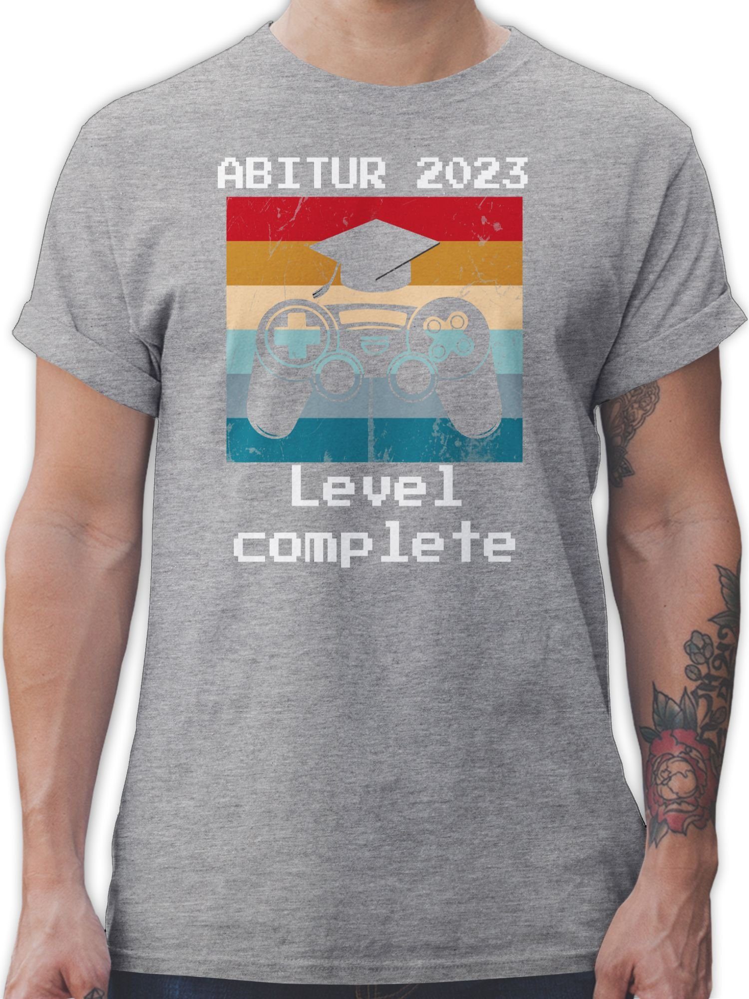 Shirtracer T-Shirt Abitur 2023 Level Complete Vintage Abitur & Abschluss 2024 Geschenk 02 Grau meliert
