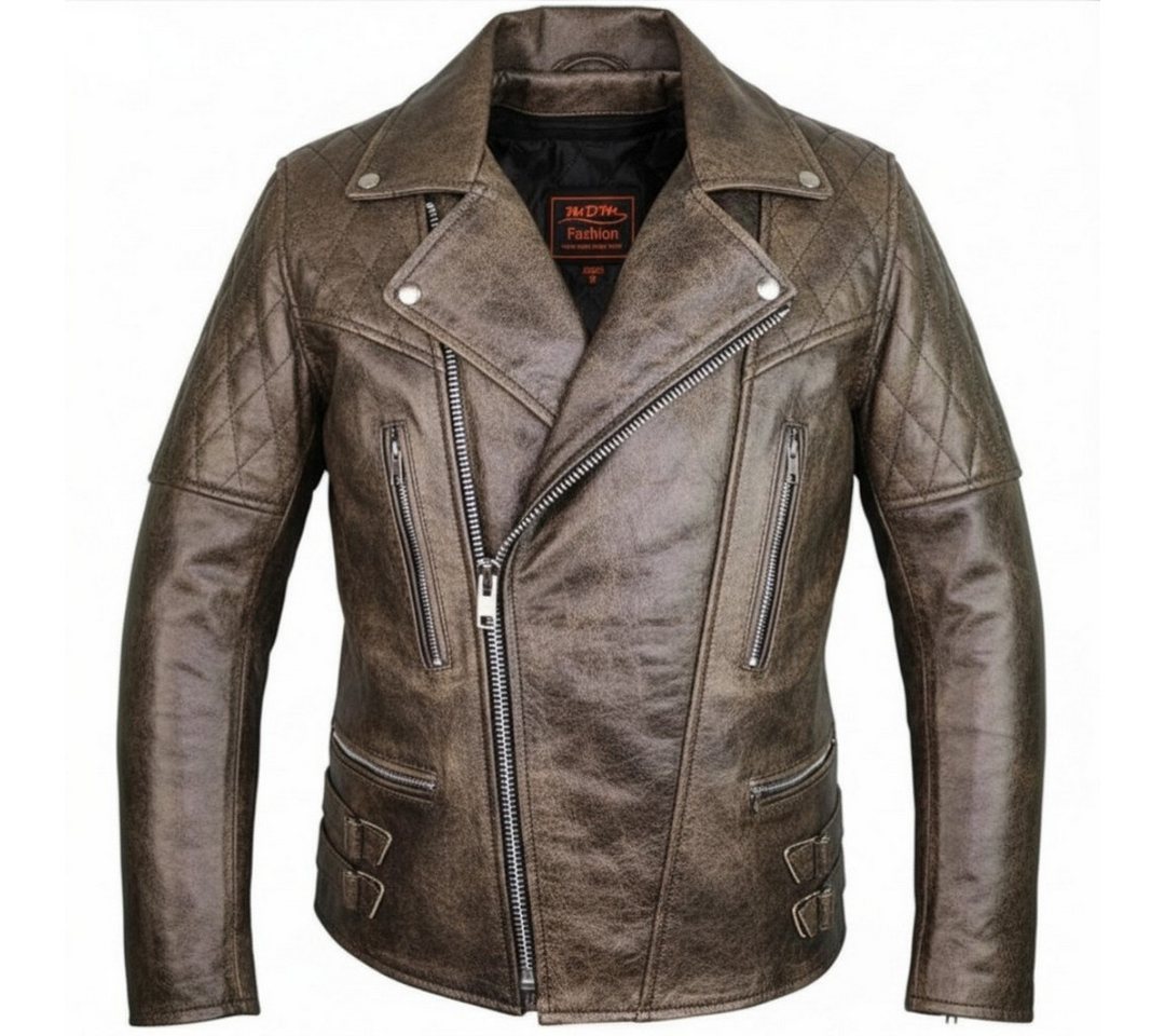 MDM Lederjacke Herren Retro Motorrad Lederjacke Vintage Bikerjacke Echtleder mit Protektoren